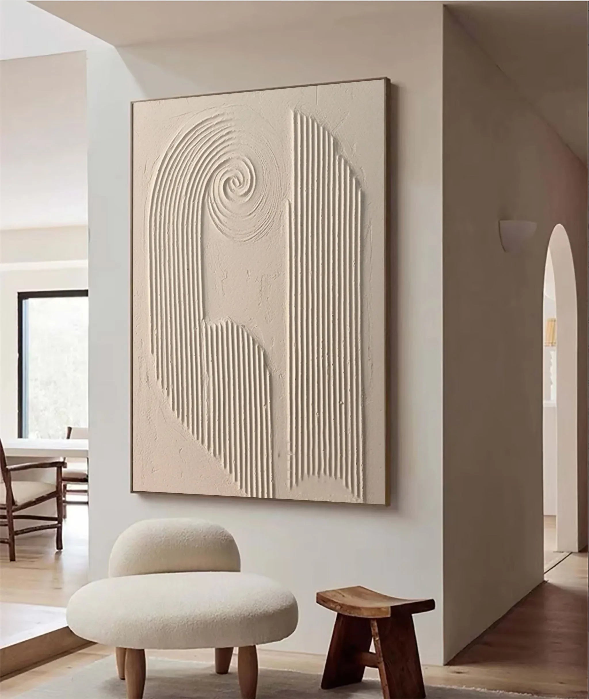 Spiral Harmony Textured Art-Geometric Spiral Vertical Line Wabi Sabi Abstract Wall Art - artextured