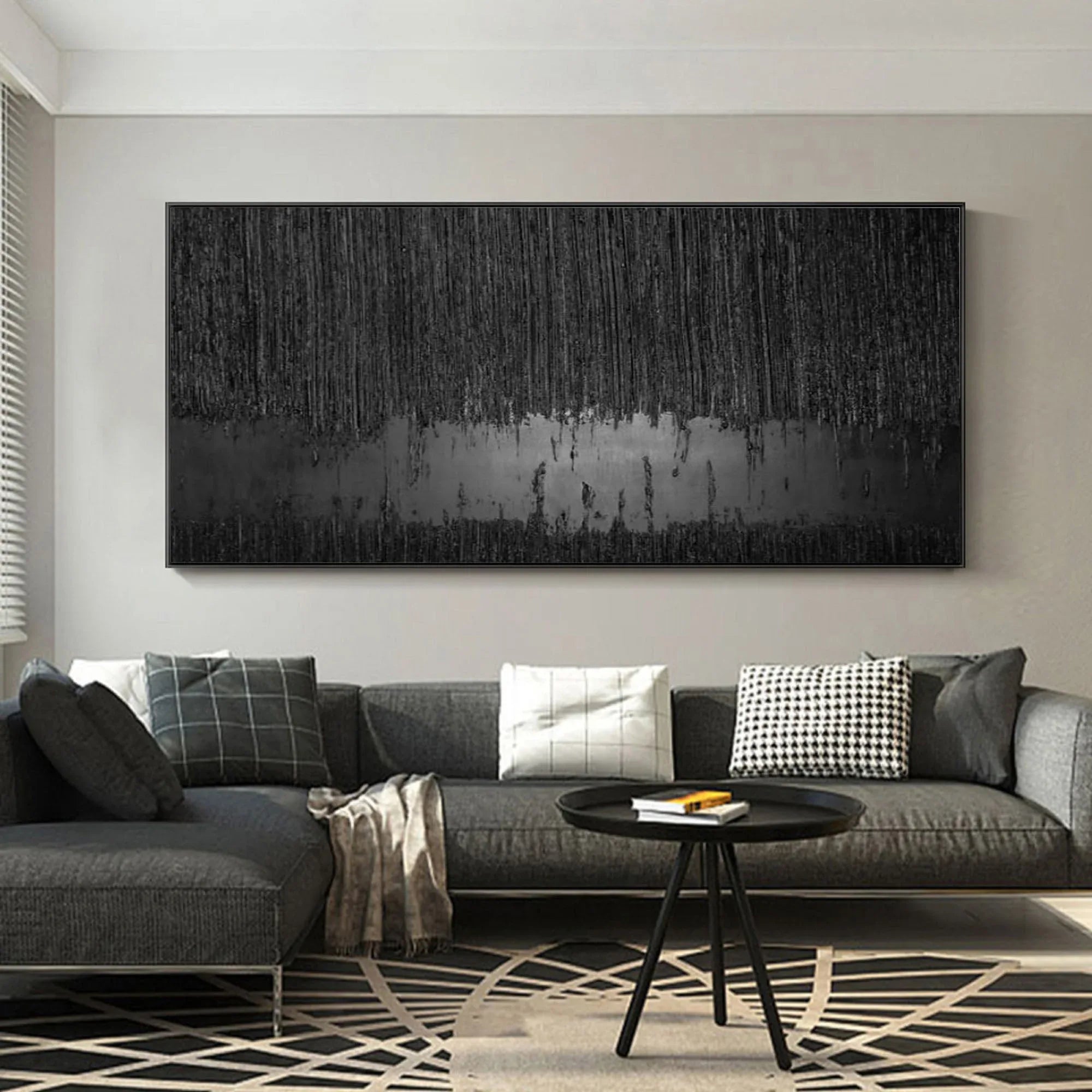 Obsidian Silence-Hand Drawn Black Gray Dangling Texture Abstract Oil Painting Wall Art - artextured