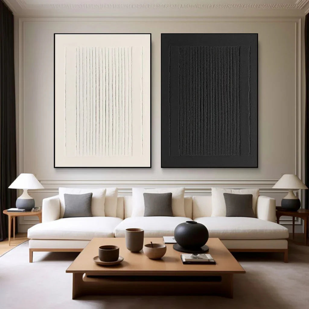 Dual Symmetry SET OF 2-Modern Minimalist Geometric Vertical Stripes Texture Abstract Wall Art - artextured