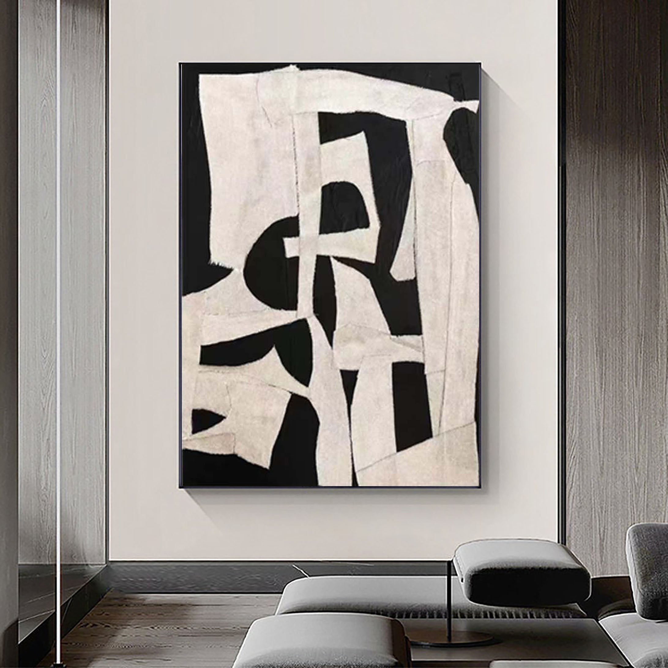 Abstract Harmony: Black and White Geometric Canvas