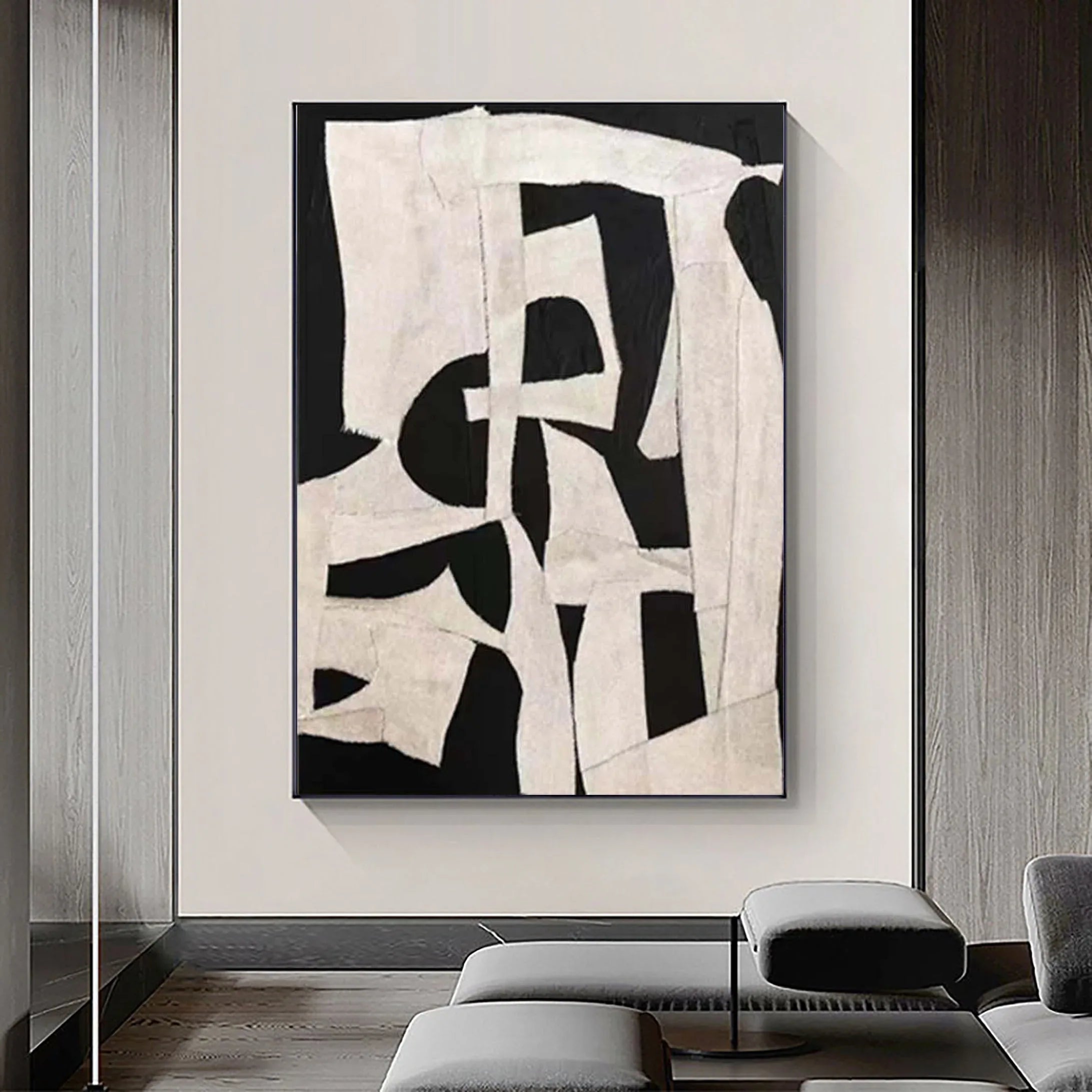 Abstract Harmony-Modern Minimalist Decoration Black and White Geometric Block Abstract Wall Art - artextured