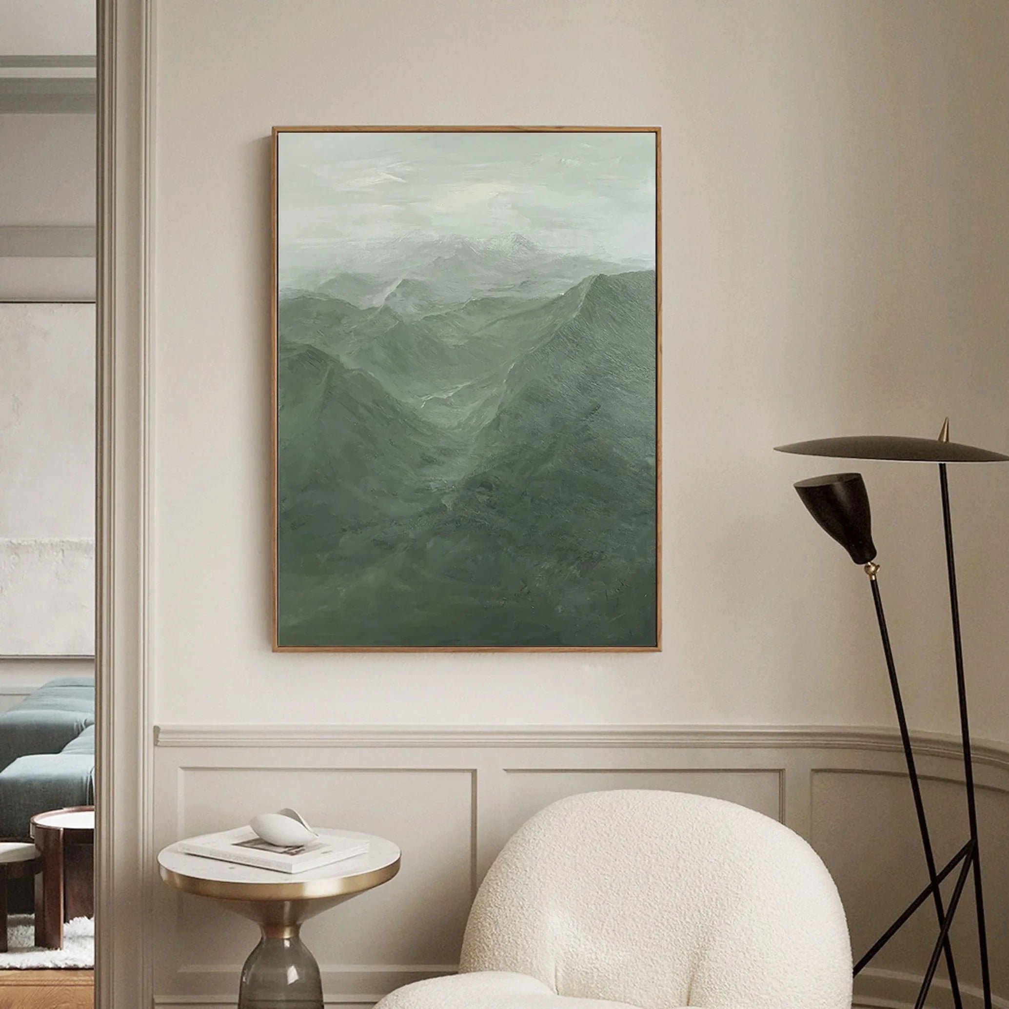 Misty Green Mountain Abstract Oil Painting - Tranquil Wall Art - artextured