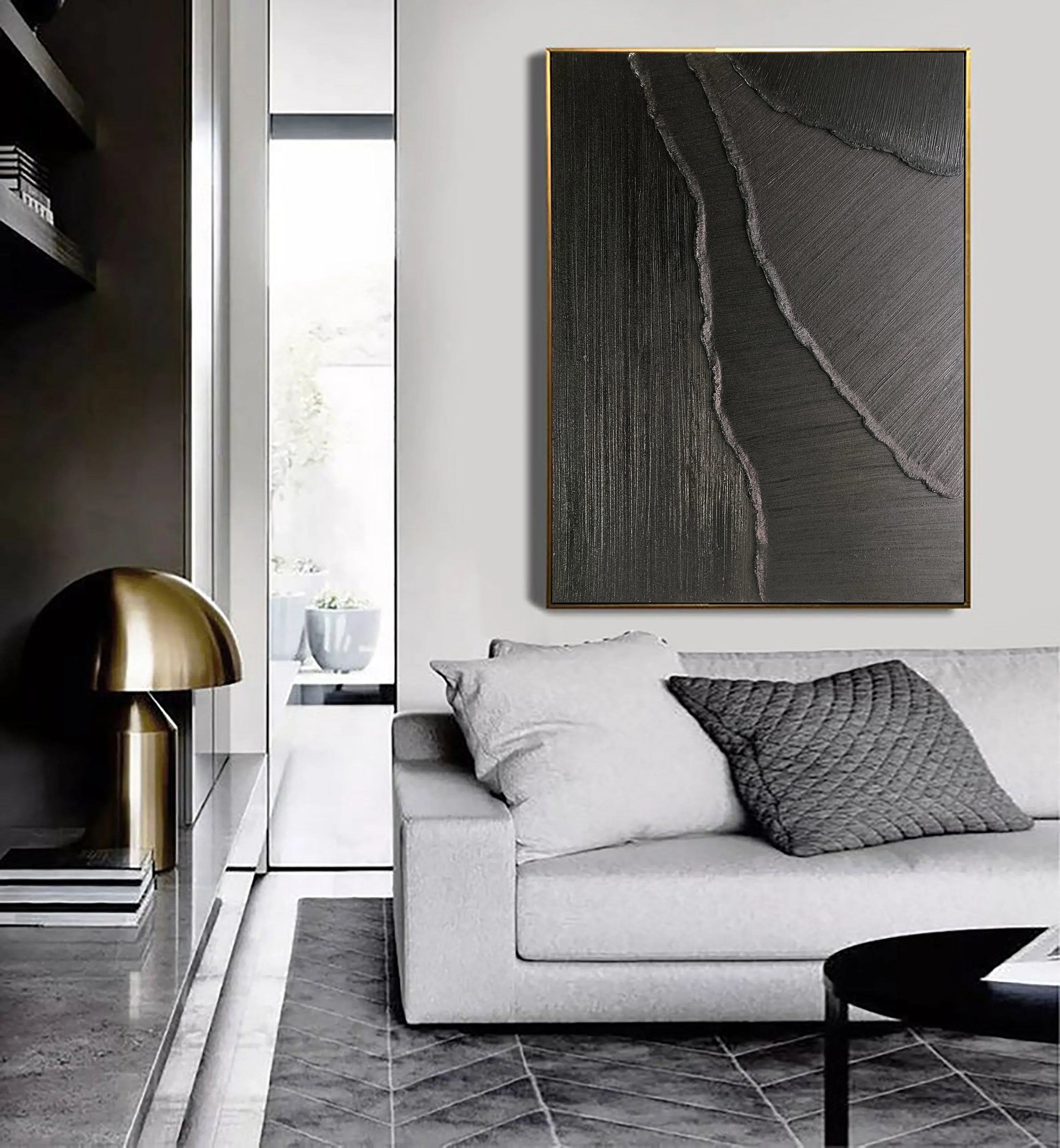 Dark Rift-Minimalist Black and Gray Textured Lines and Abstract Wall Art in Modern Interior Design - artextured
