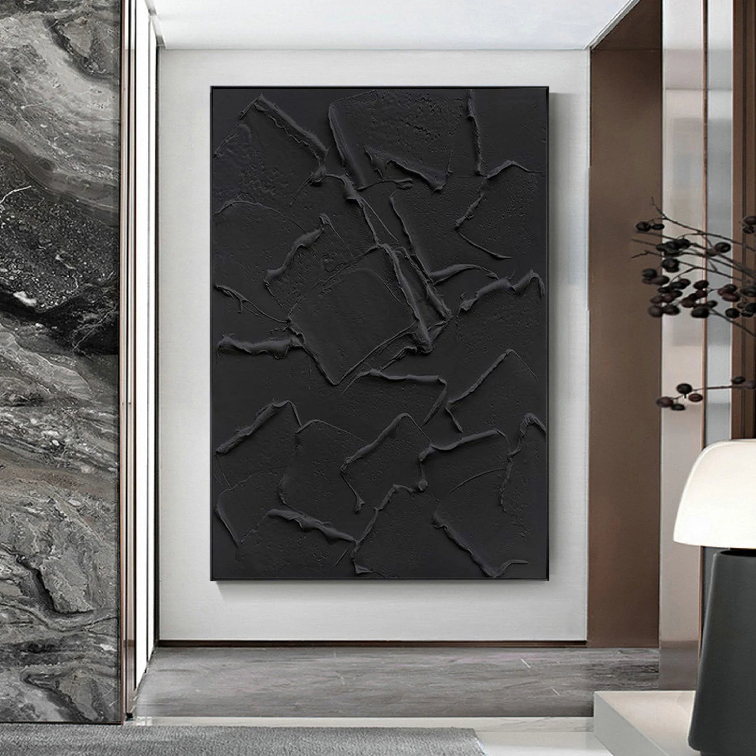 Shadow Layers-Minimalist pure black three-dimensional abstract wall art - artextured