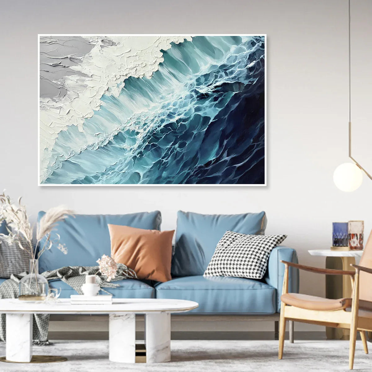 Ocean's Embrace-Modern Interior Design 3D Deep Blue Wave Abstract Wall Art - artextured