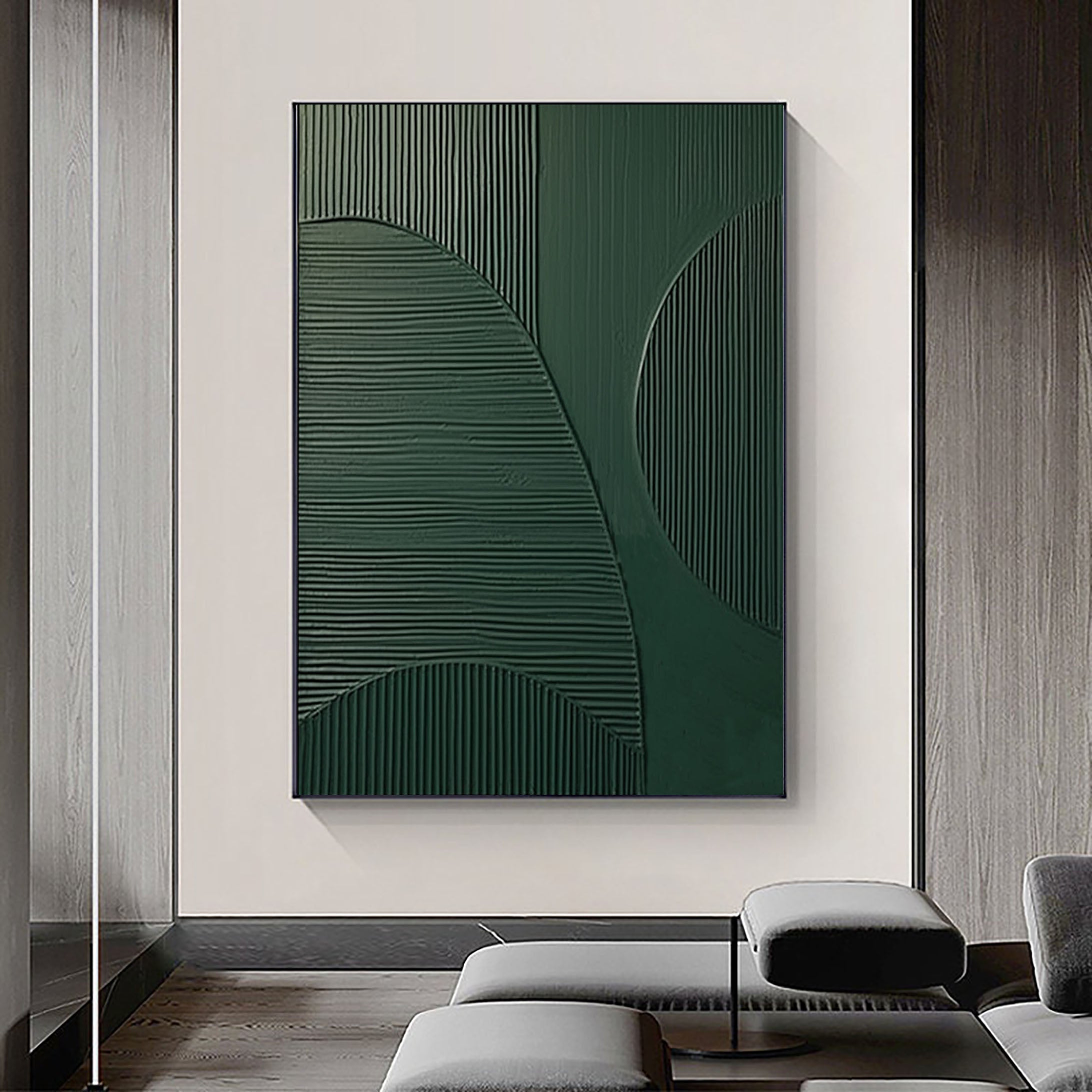 Emerald Balance: Textured Abstract Geometric Wall Art