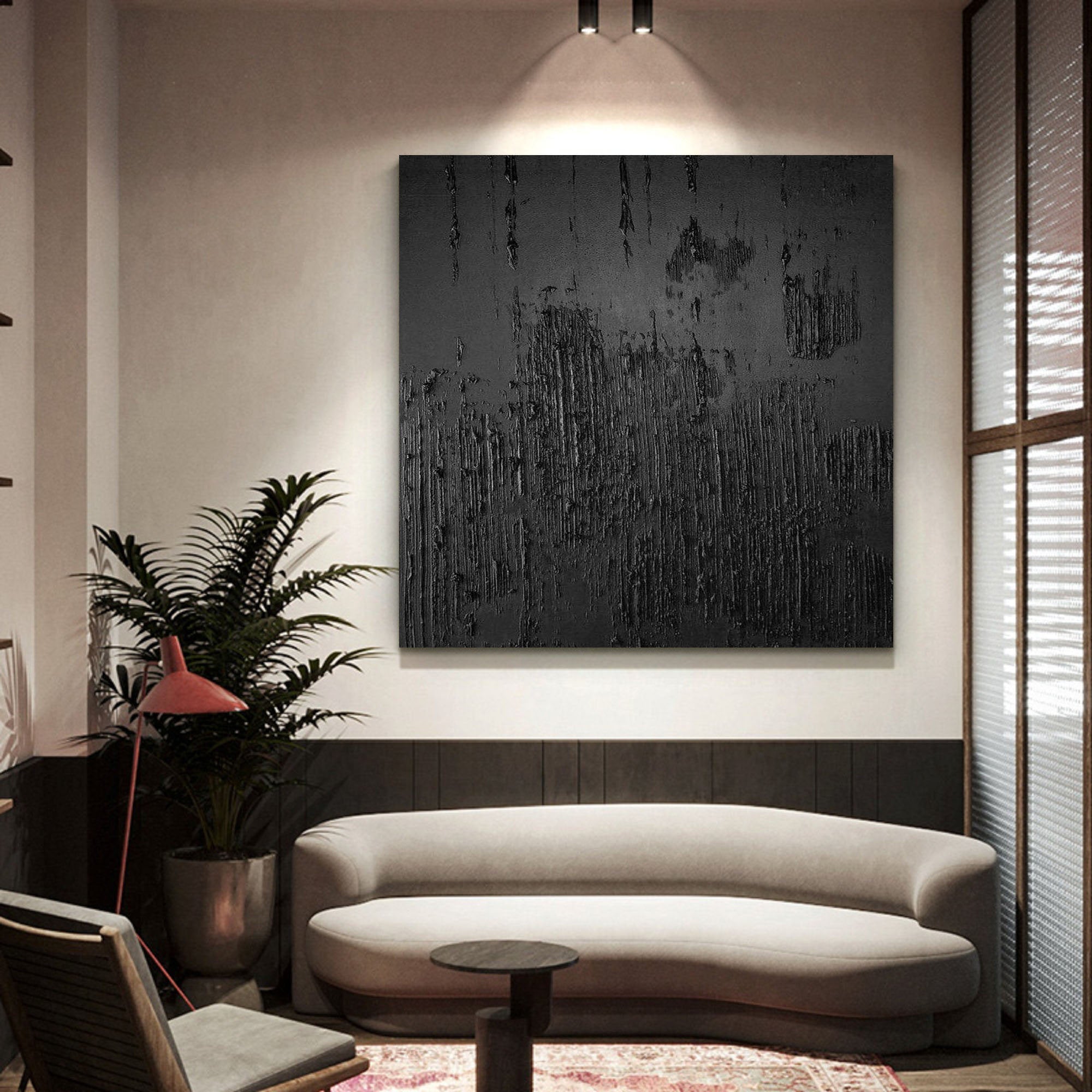 Textured Black Canvas Wall Art - Abstract Minimalist Design