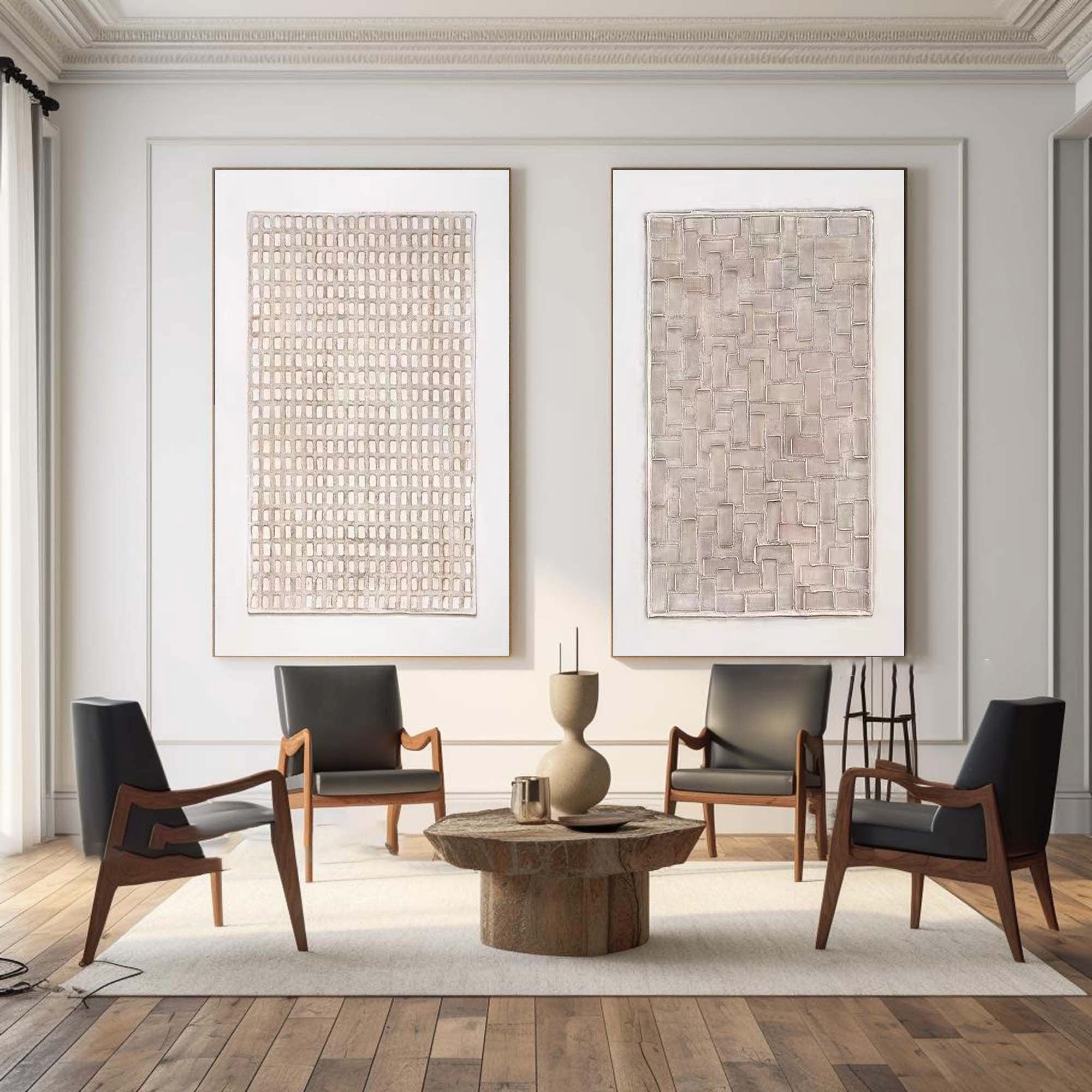 Textured Geometry: Minimalist Canvas Duo SET OF 2