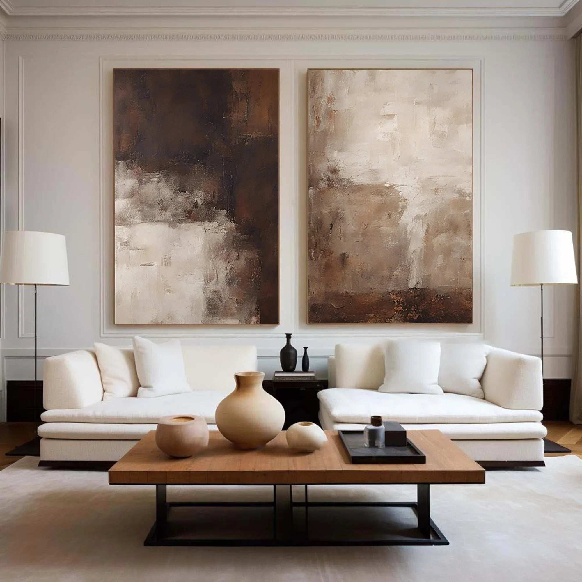 Earthy Elegance Abstract Diptych Set Of 2 - Double-Sided Vertical Banner Abstract Texture Wall Art in Earthy Colors - artextured