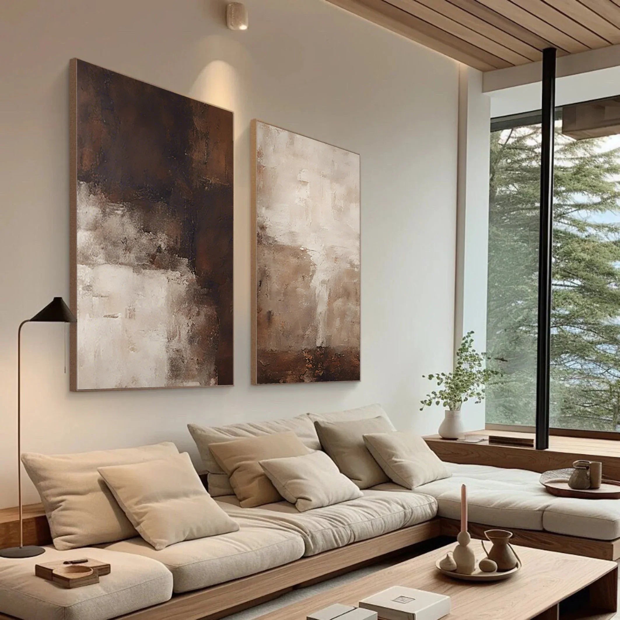 Earthy Elegance Abstract Diptych Set Of 2 - Double-Sided Vertical Banner Abstract Texture Wall Art in Earthy Colors - artextured