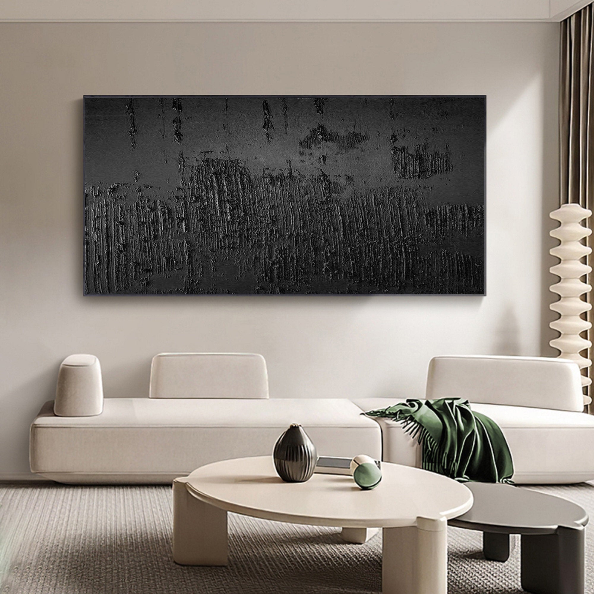 Black Minimalist Abstract Painting - Textured Modern Wall Art