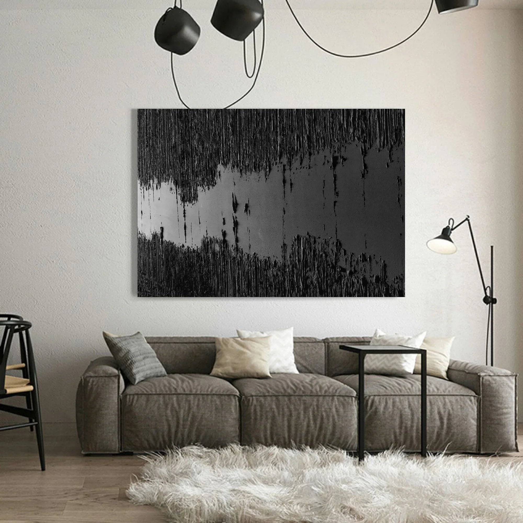 Fracture Flow-Black River Stripe Texture Abstract Wall Art in Modern Home Decoration - artextured