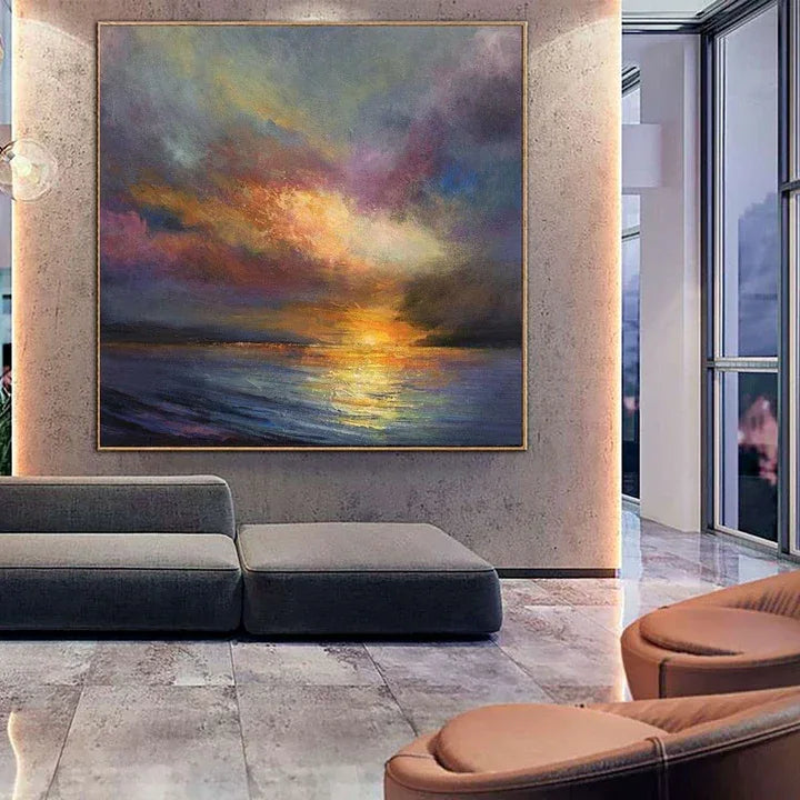 Chromatic Sunset Sea-Modern Minimalist Sunset Sea Sunset Texture Oil Painting Wall Art - artextured