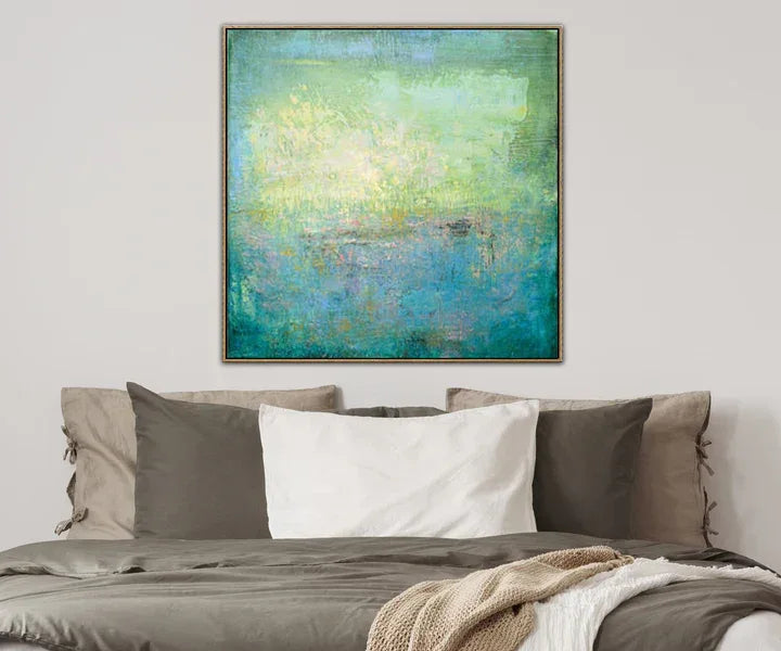 Tranquil Reflections-Hand-Painted Blue-Green Natural Lake Texture Wall Art - artextured