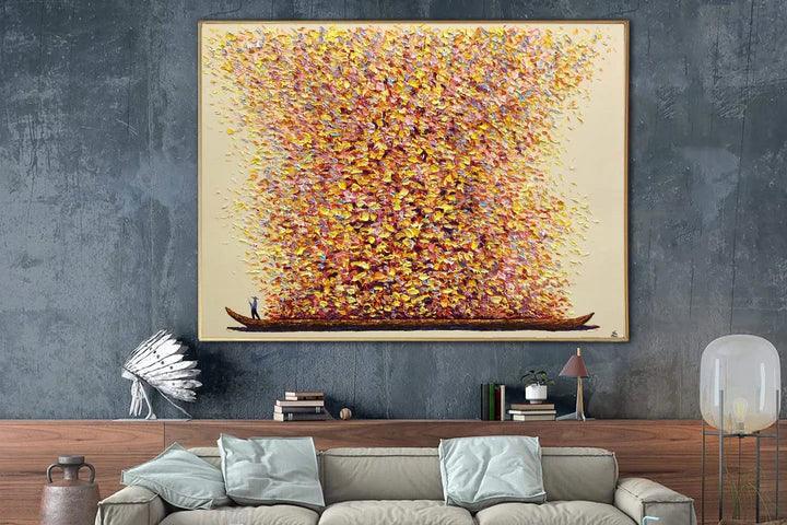 Whispers of the Deep Abstract Art-Hand-Painted Abstract Particle Dream Boat Oil Painting Wall Art - artextured