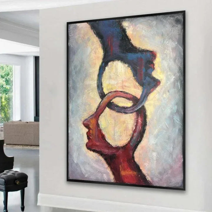 Interlocked Minds-Modern Abstract Consciousness Blending Ring Texture Wall Art - artextured