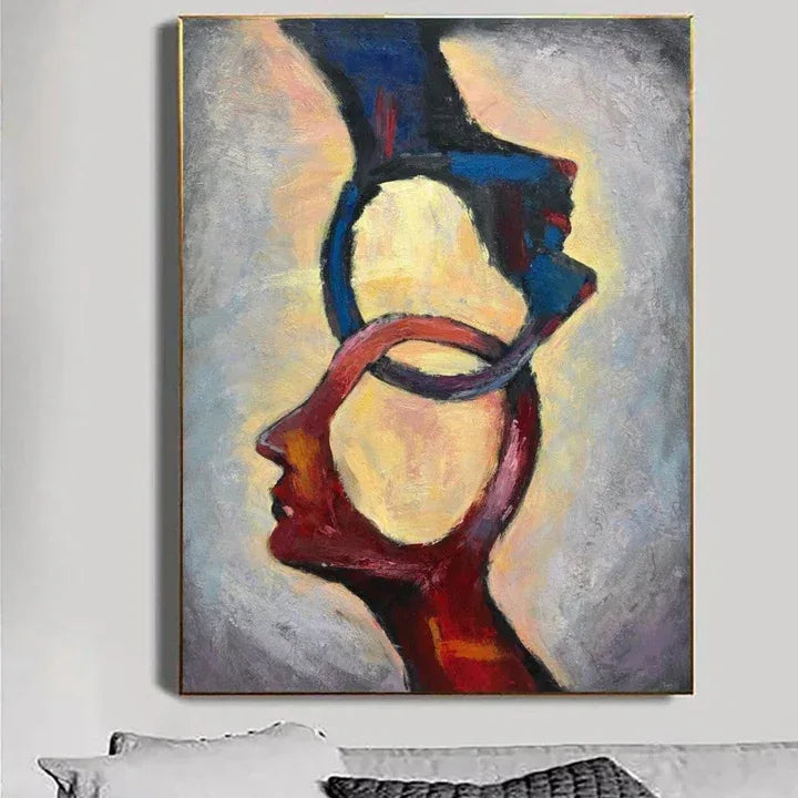 Interlocked Minds-Modern Abstract Consciousness Blending Ring Texture Wall Art - artextured