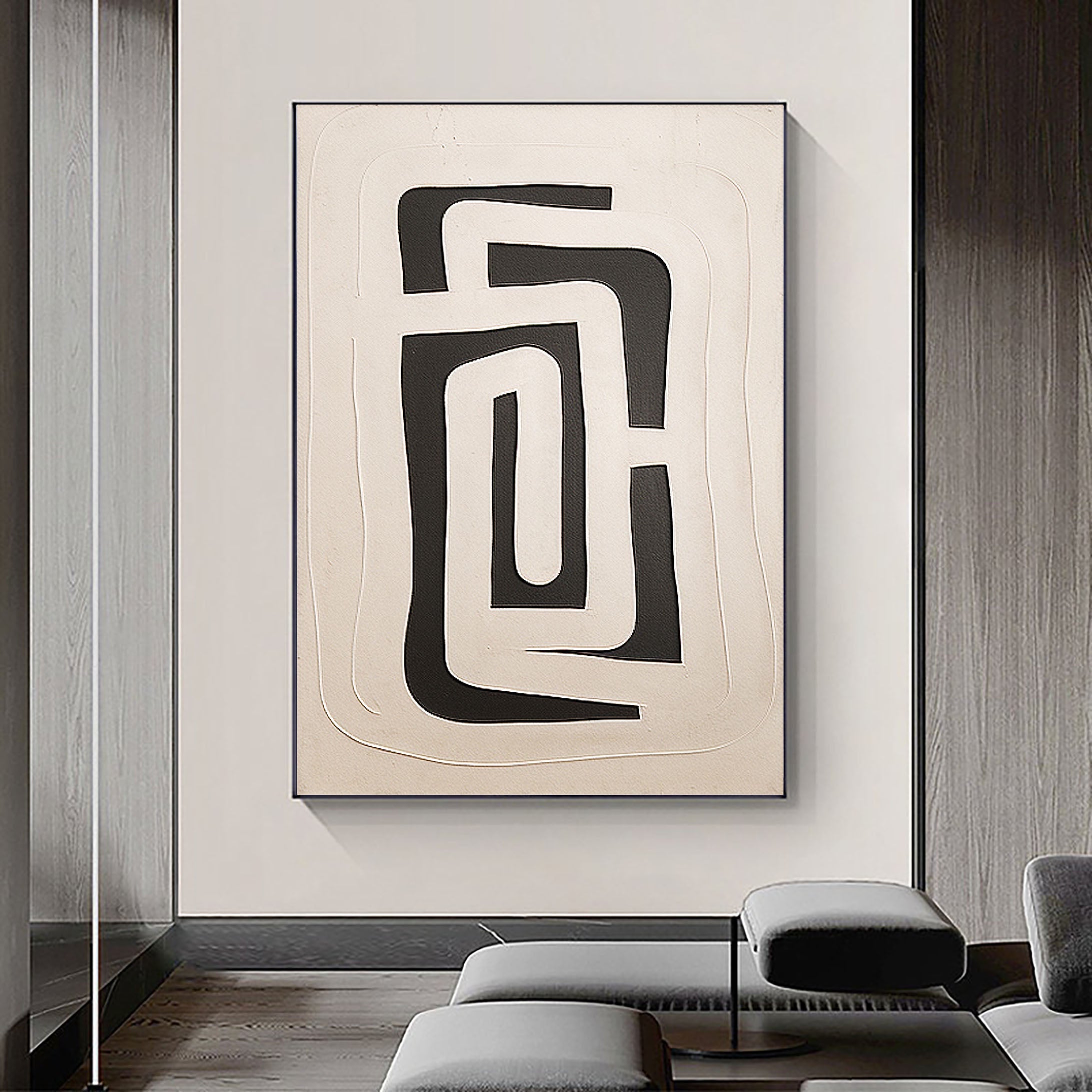 Dual Geometry-Modern Hand Drawn Geometric Black and White Wabi Sabi Abstract Wall Art