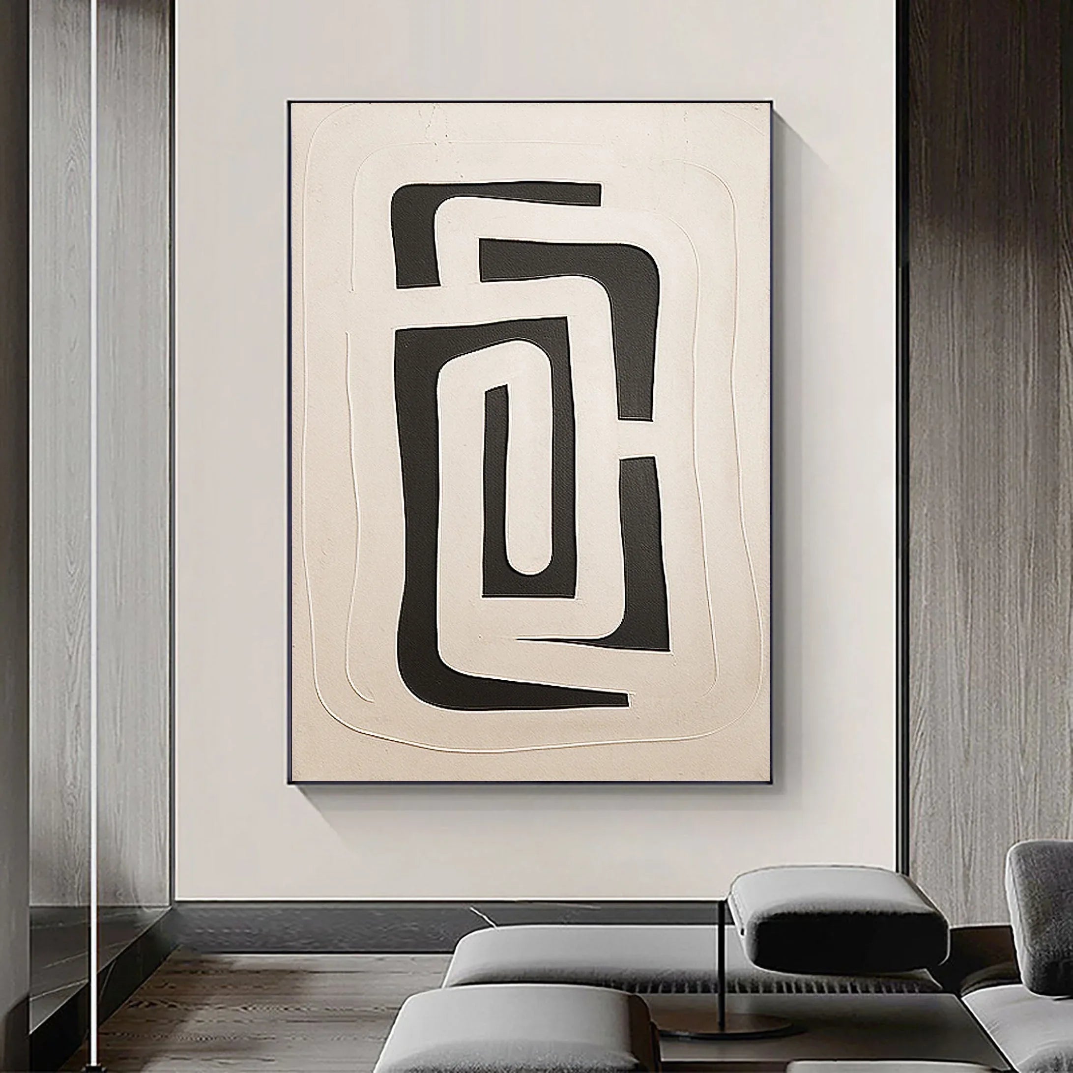 Dual Geometry-Modern Hand Drawn Geometric Black and White Wabi Sabi Abstract Wall Art - artextured