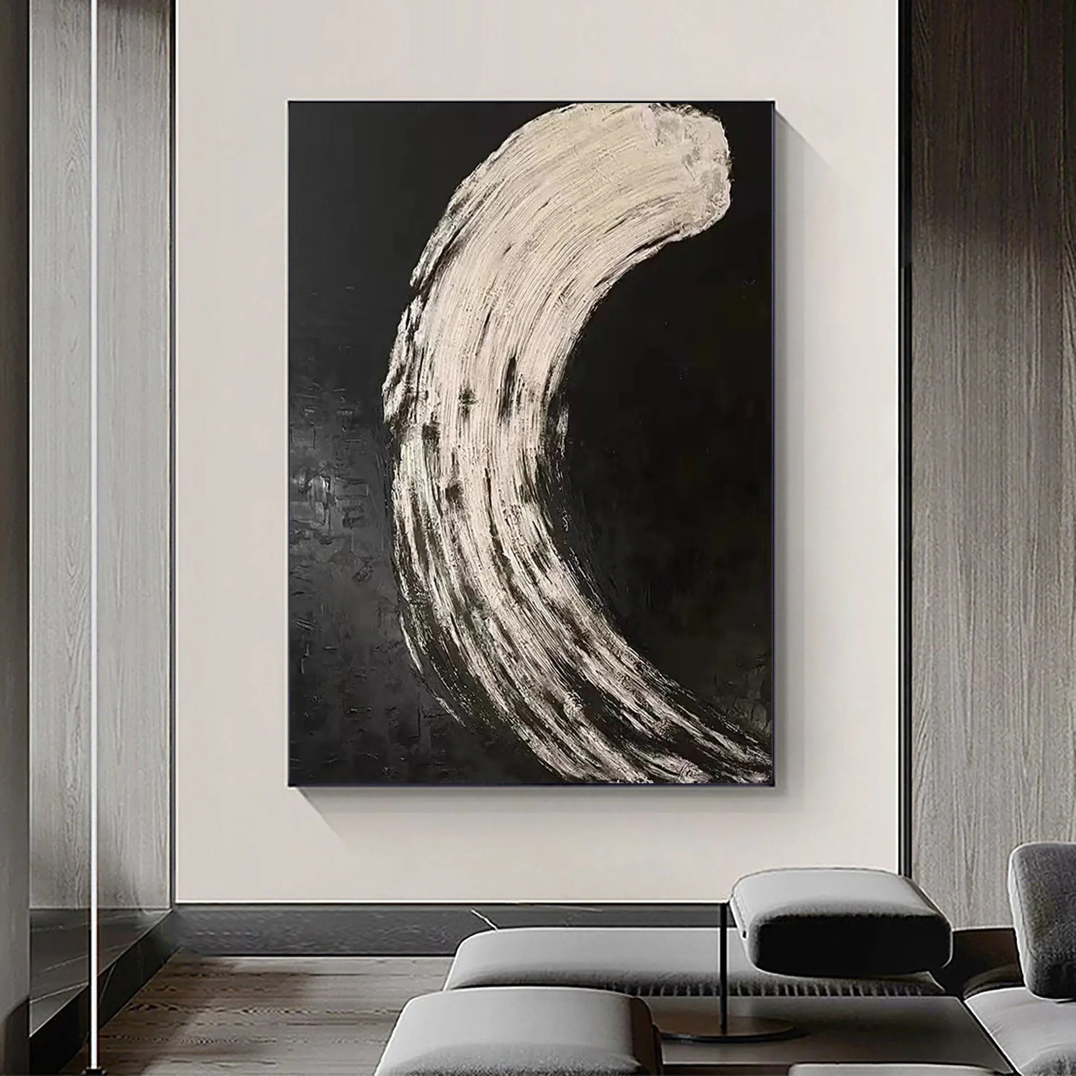 Eclipse Flow-Modern Minimalist Abstract Black and White Curved Texture Wall Art - artextured