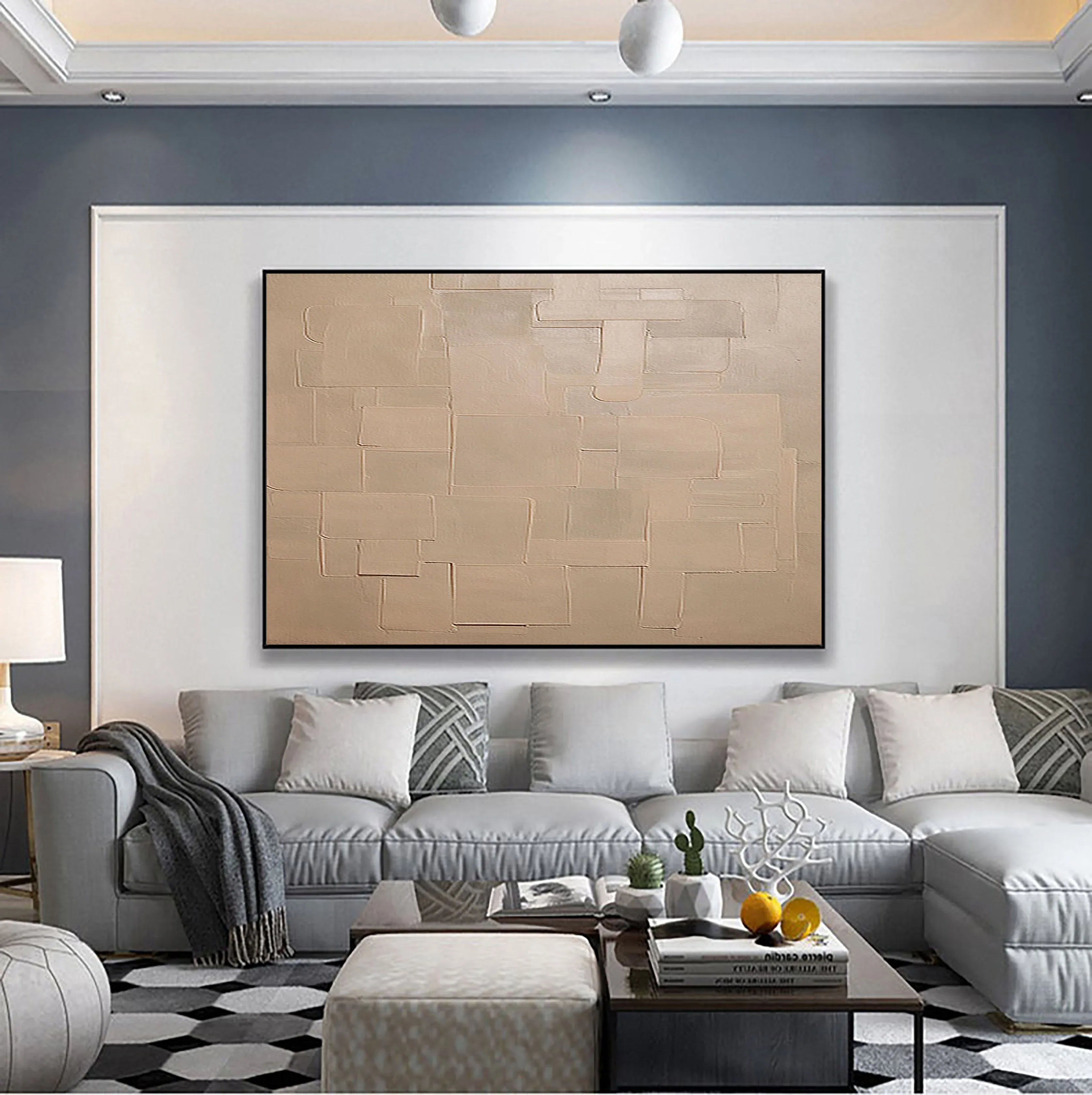 Pale Block Echo-Minimalist Light Brown Geometric Block Texture Wall Art - artextured