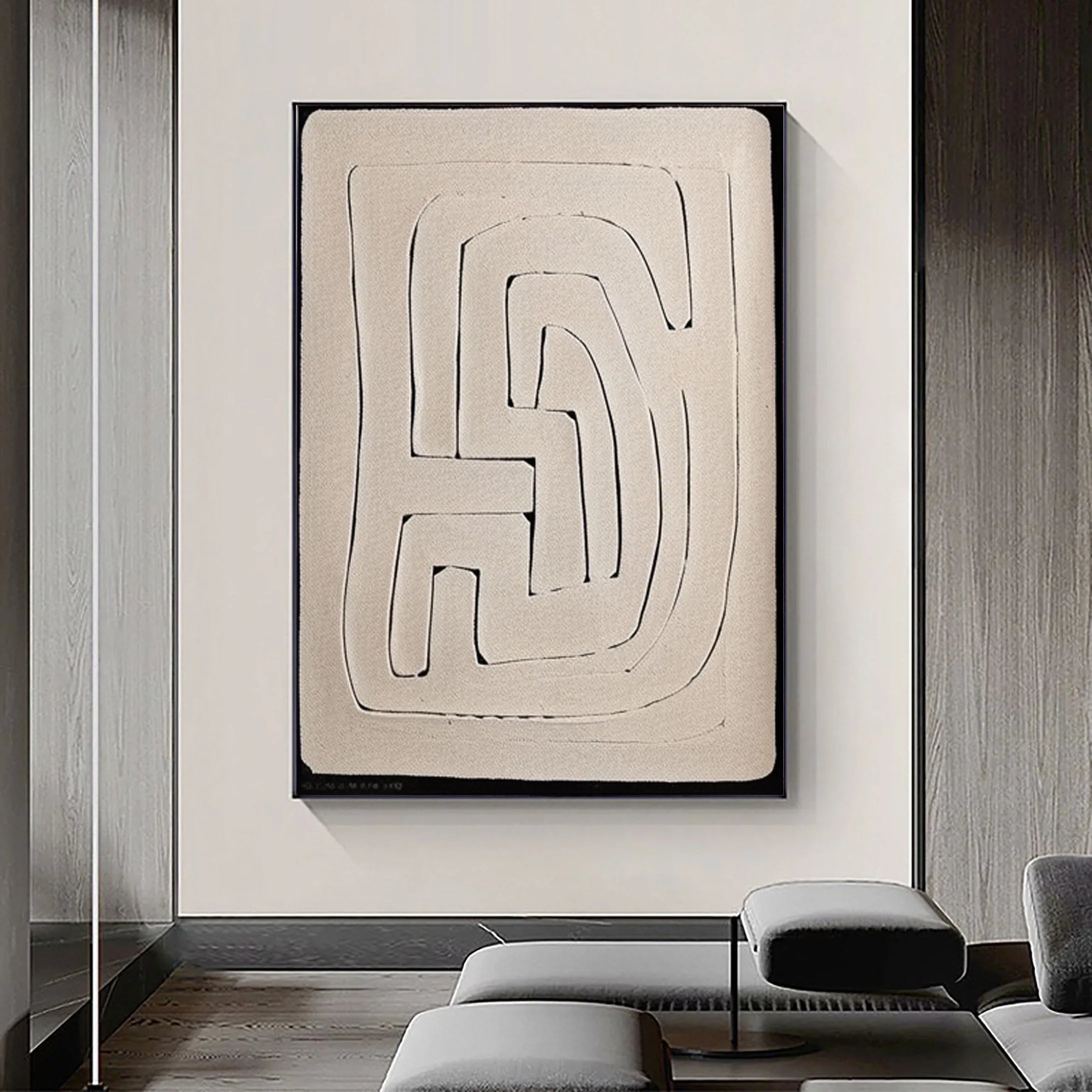 Texture Maze-Modern Hand Drawn Geometric Maze Wabi Sabi Abstract Wall Art - artextured