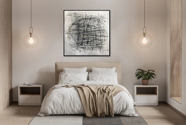 Rhapsody of Lines-Minimalist Abstract Black and White Woven Texture Wall Art