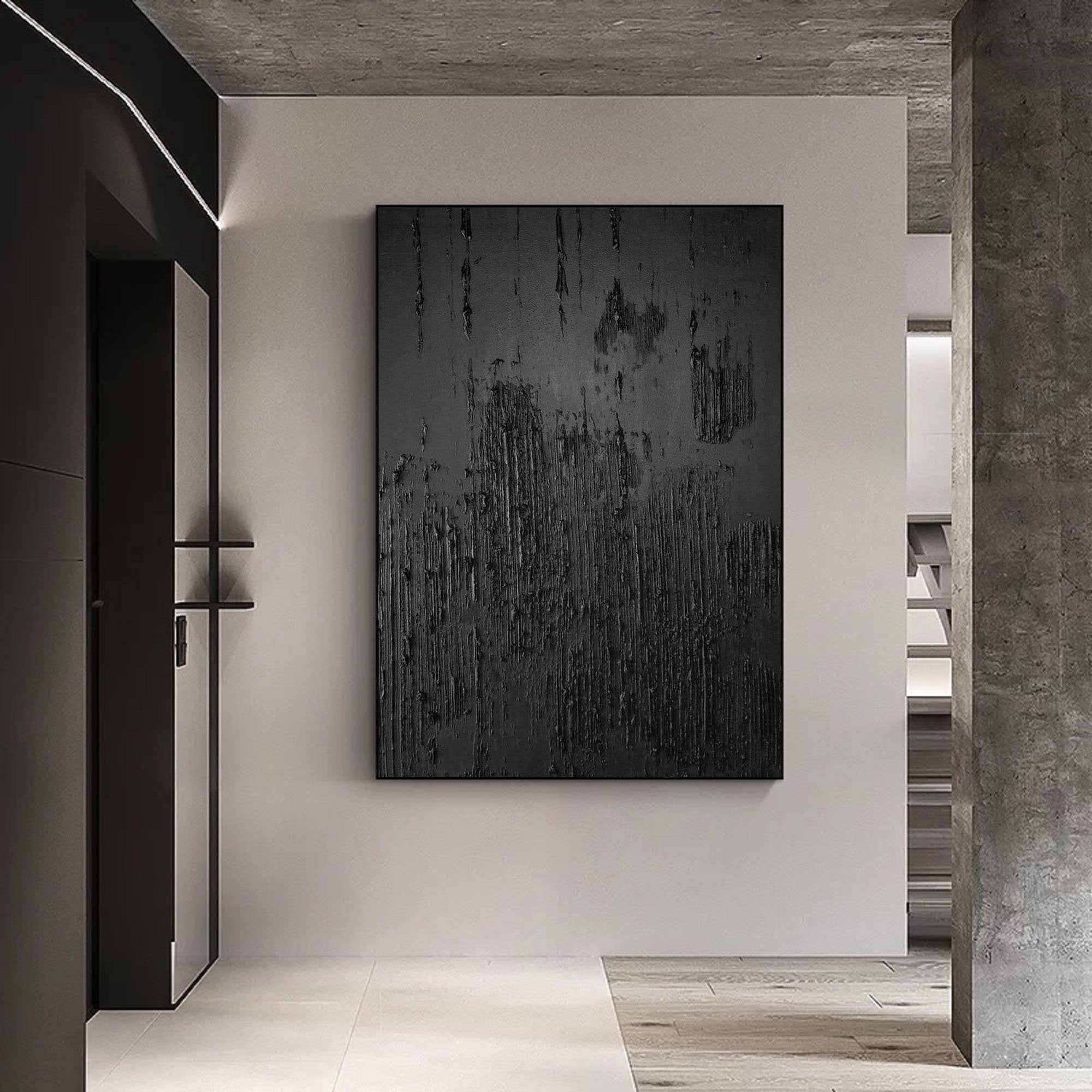 Liquid Metal Maze-Modern Textured Minimalist Black Abstract Wall Art