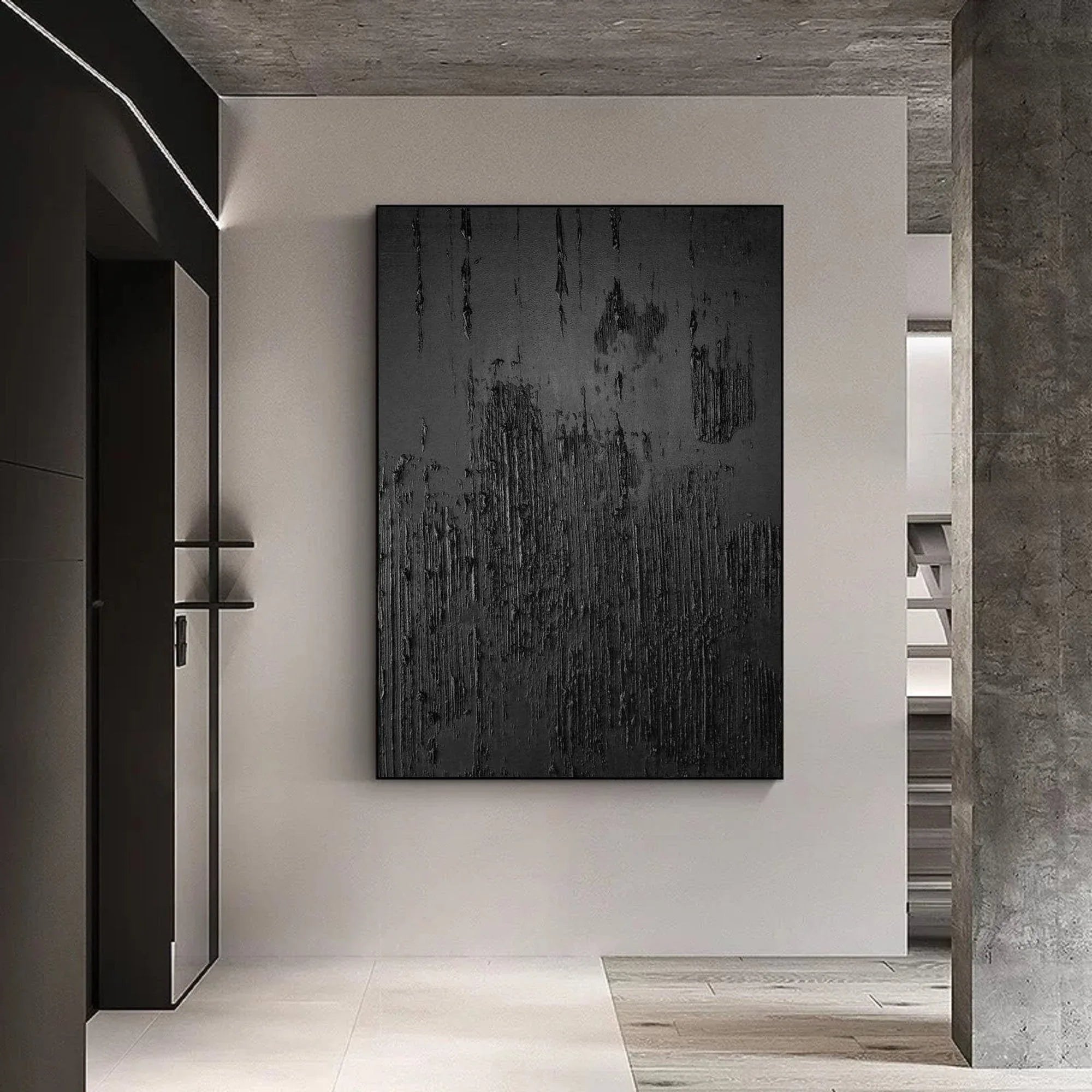 Liquid Metal Maze-Modern Textured Minimalist Black Abstract Wall Art - artextured