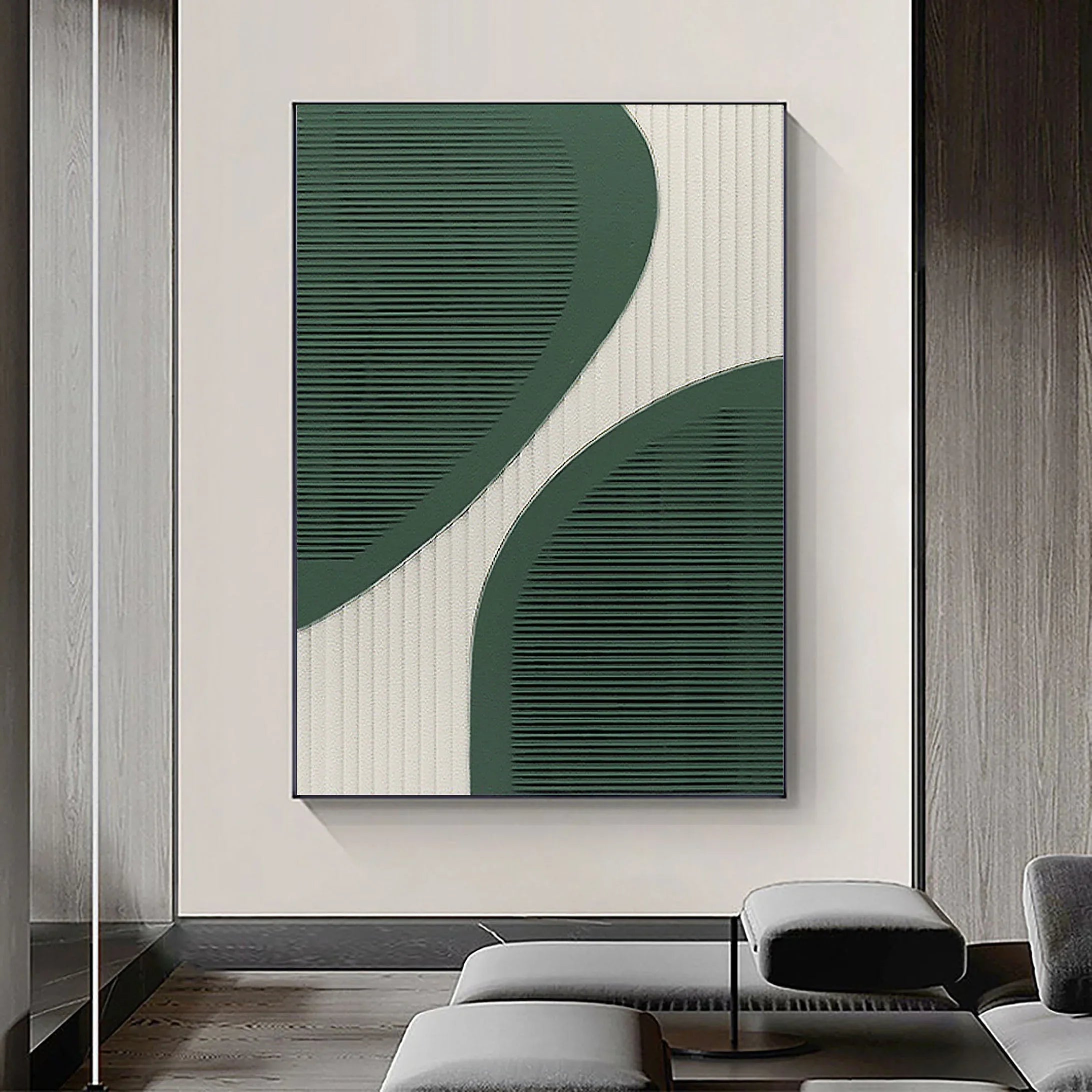 Curved Harmony-Modern Minimalist Green and White Curved Geometric Abstract Wall Art - artextured