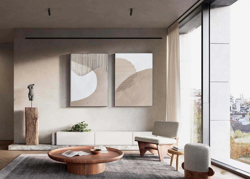 Duo of Curved Textures-Abstract Minimalist Dual Canvas Set with Textured Design SET OF 2