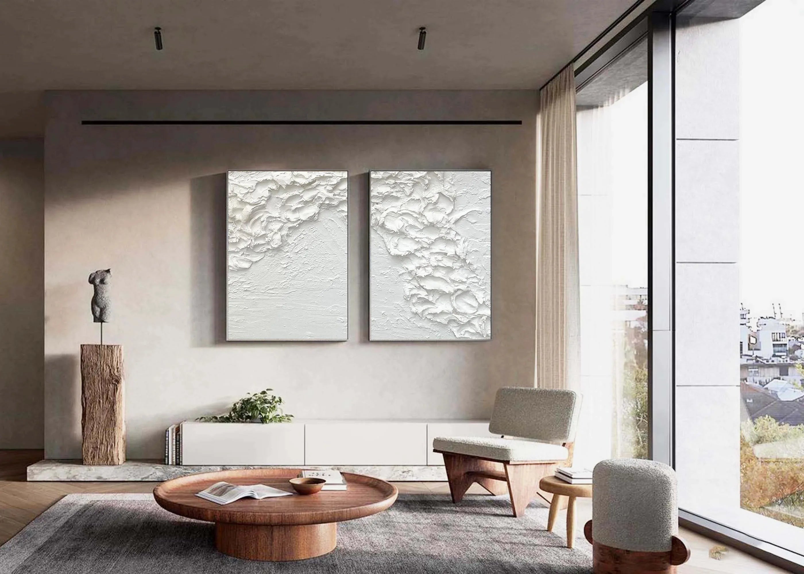 Textured Waves SET OF 2-Hand Painted Thick White Wave Texture Oil Painting Wall Art - artextured