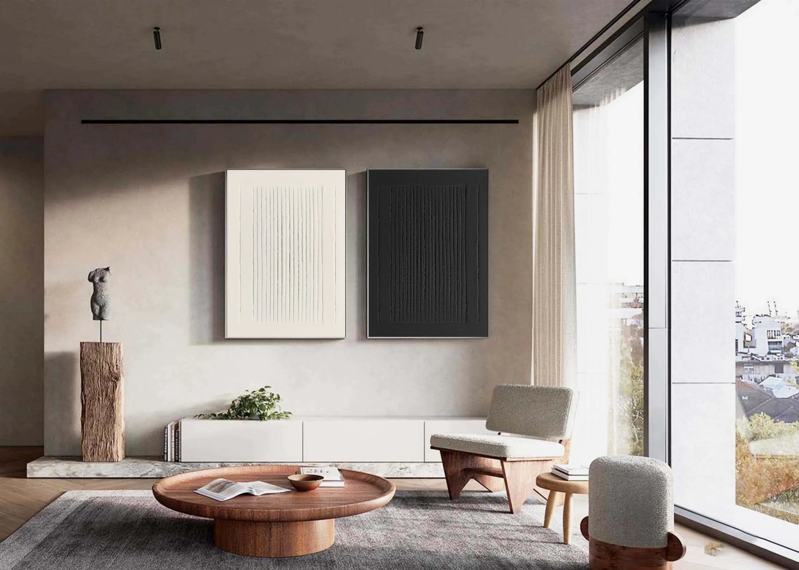 Dual Symmetry SET OF 2-Modern Minimalist Geometric Vertical Stripes Texture Abstract Wall Art - artextured