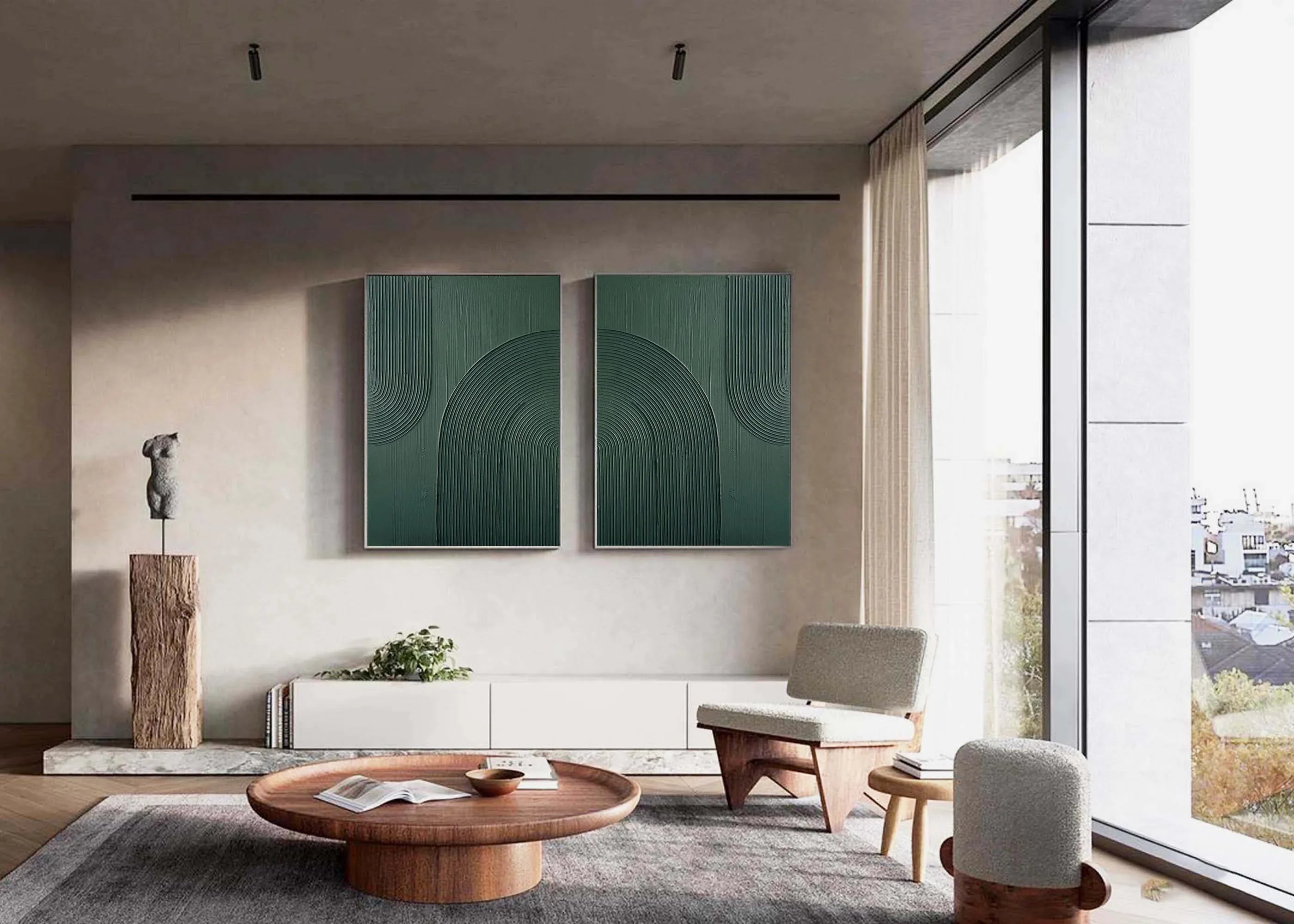 Dark Green Textured Abstract Canvas Art - Set of 2 - artextured