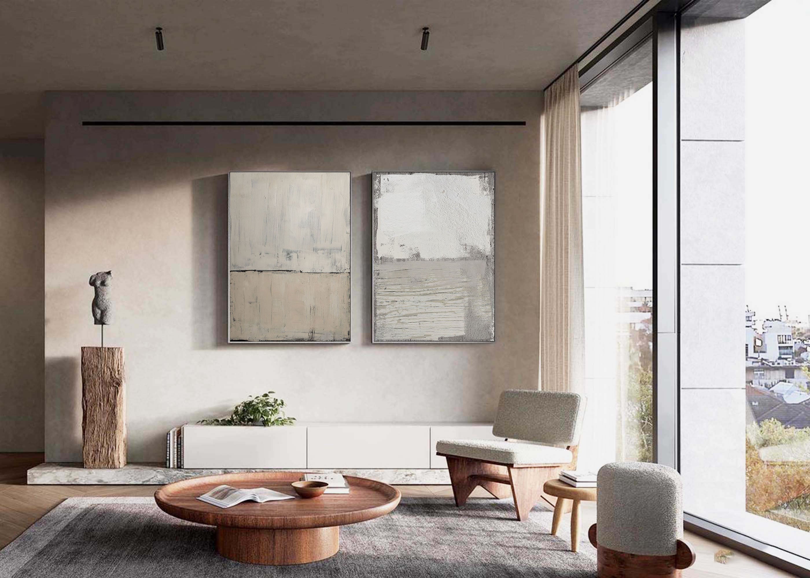 Minimalist Duo: Textured Abstract Canvas Set OF 2