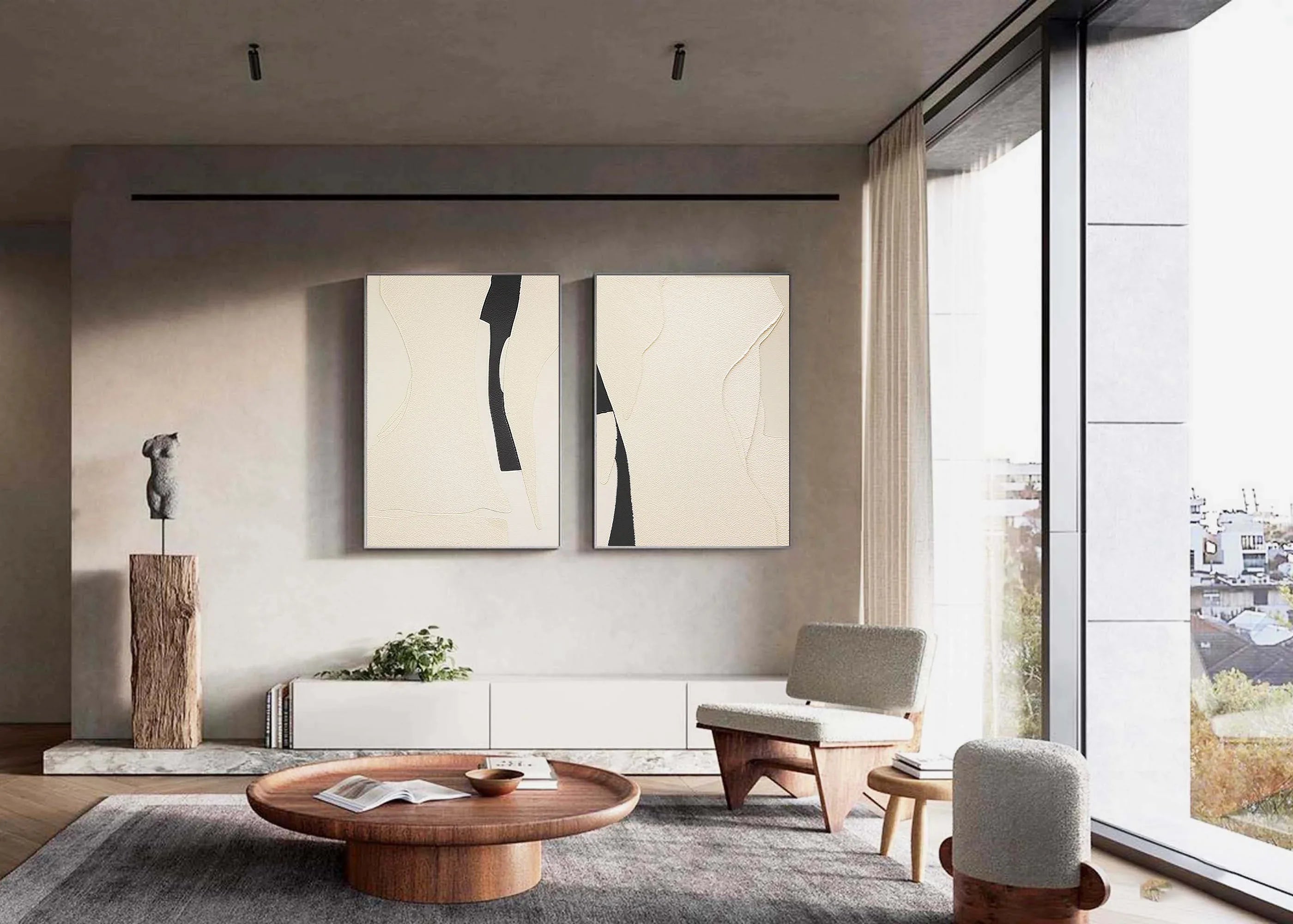 Modern Silhouettes SET OF 2-Minimalist Abstract Texture Symmetrical Wall Art - artextured