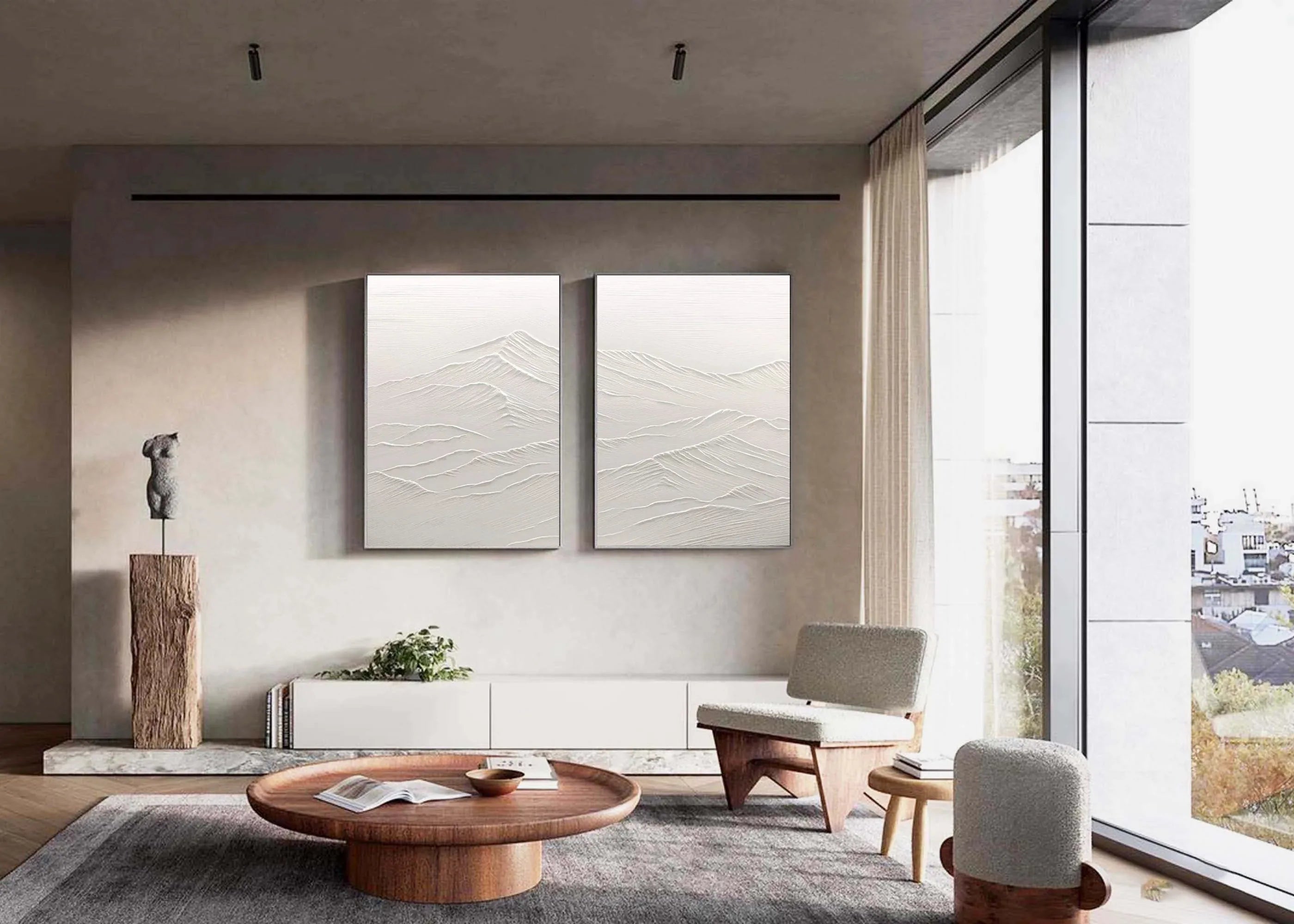 Ethereal Peaks Diptych SET OF 2-Wabi-Sabi Mountain Texture Wall Art - artextured