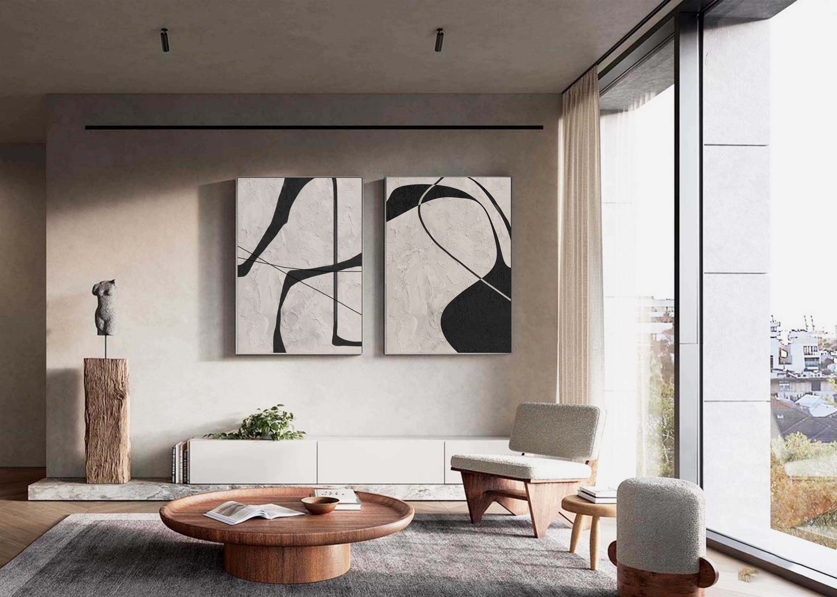Abstract Monochrome Dual Panel Wall Art SET OF 2
