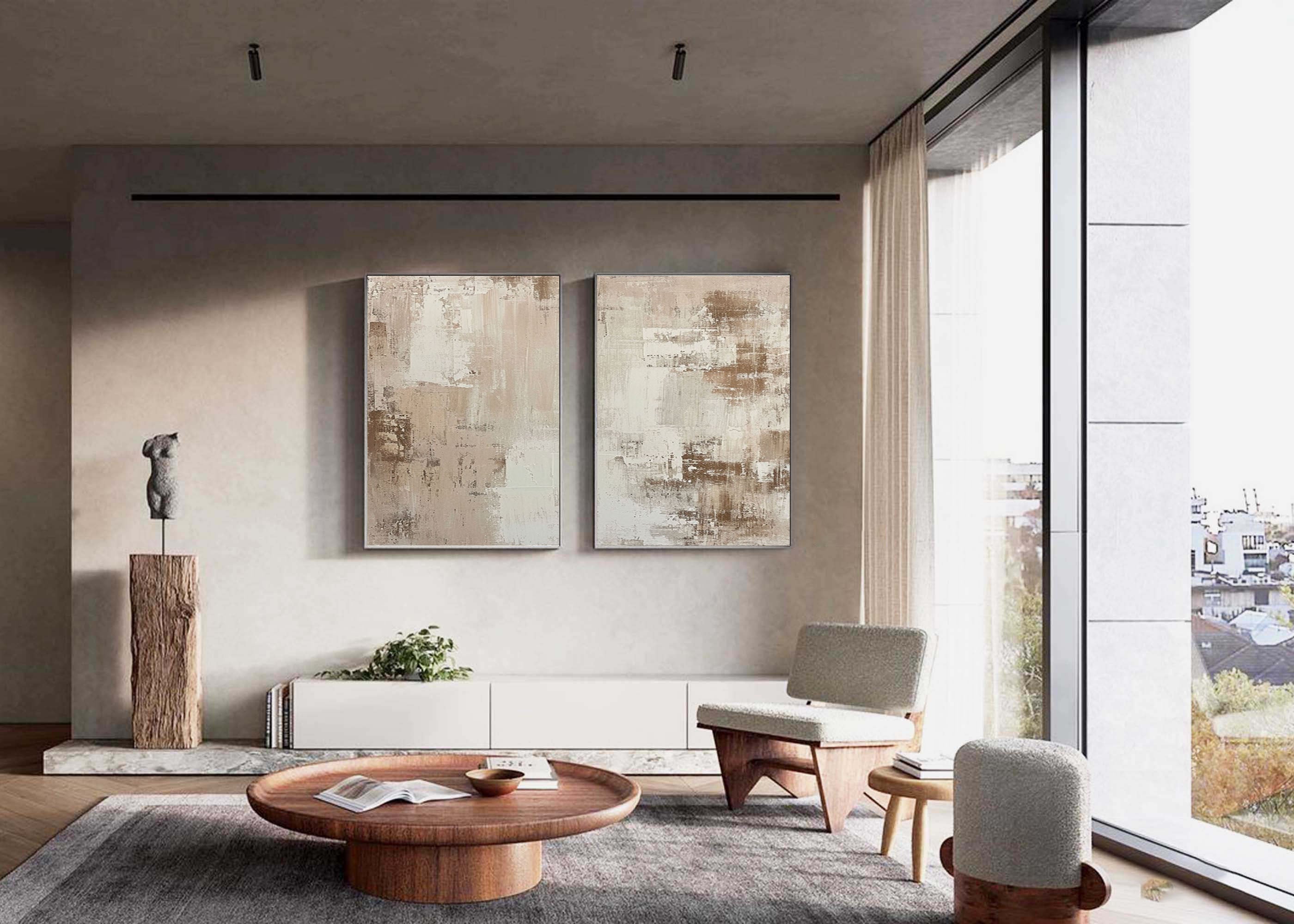 Abstract Elegance: Neutral Textured Canvas Set SET OF 2