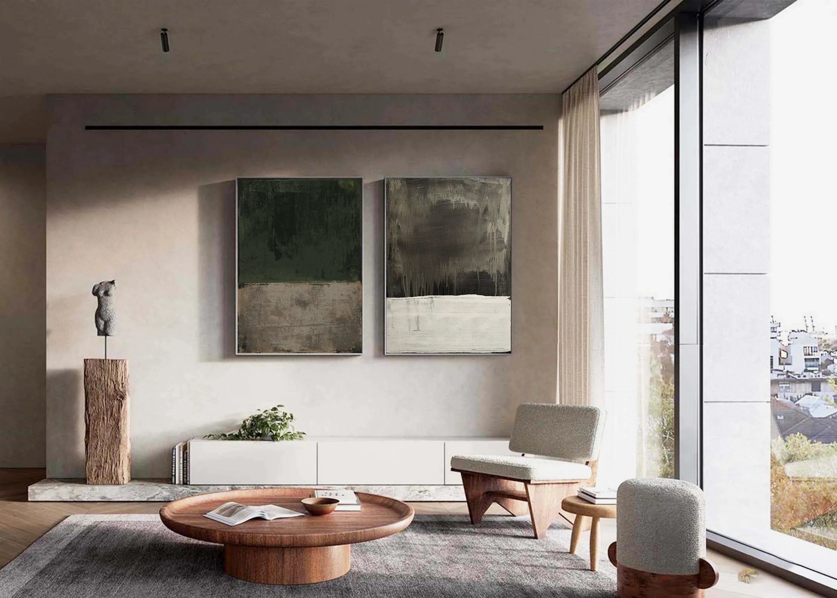 Emerald Mist Dual Canvas SET OF 2-Abstract Texture Oil Painting Wall Art for Home Decoration - artextured