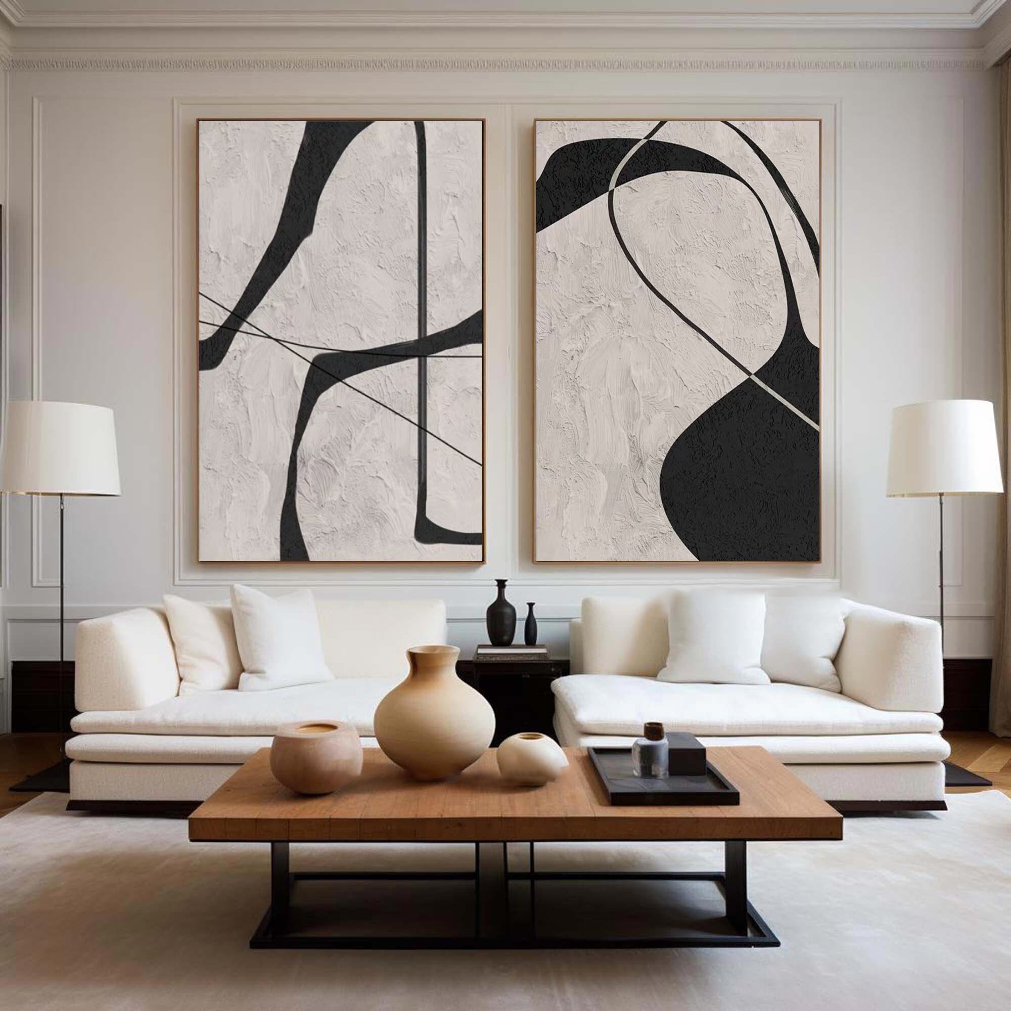 Abstract Monochrome Dual Panel Wall Art SET OF 2
