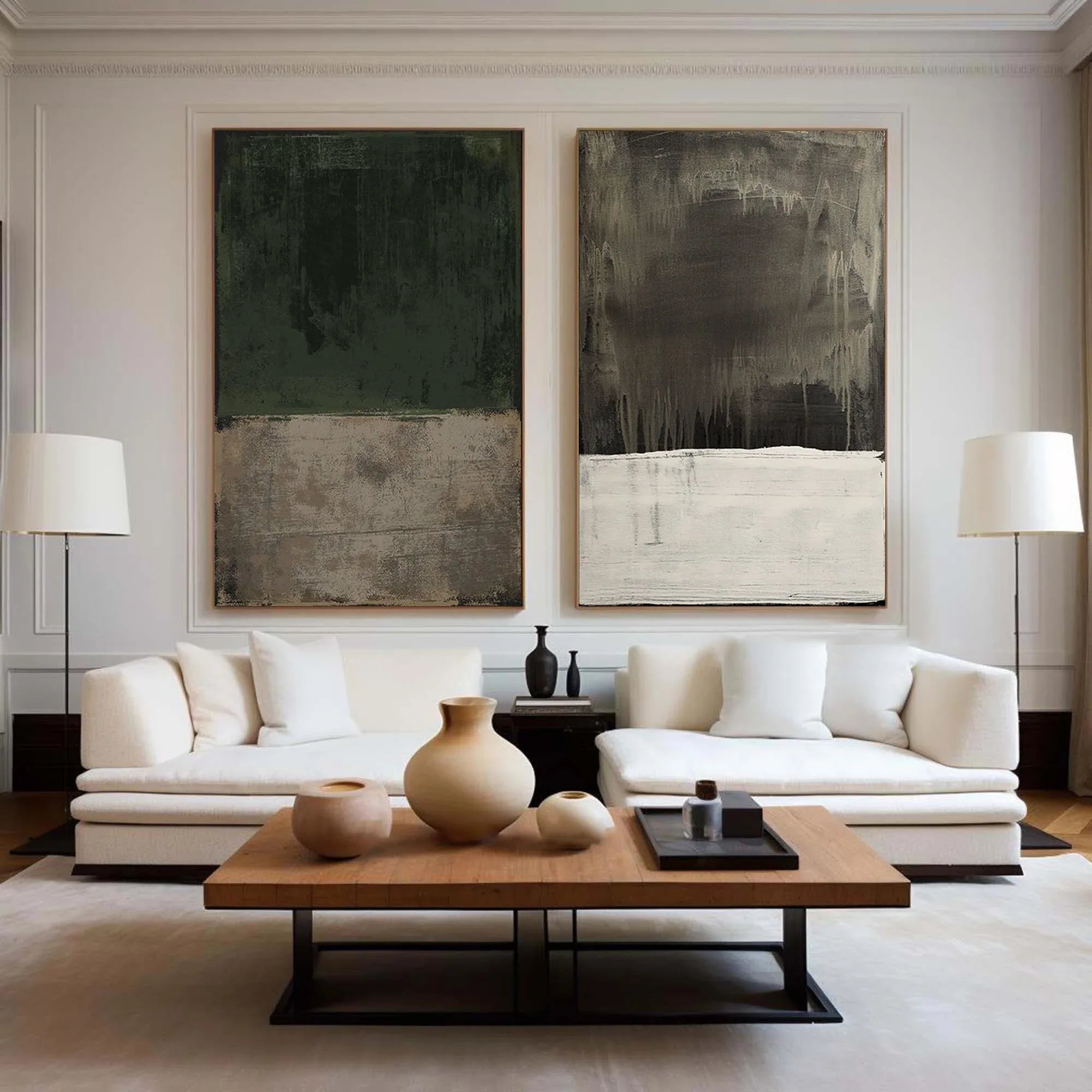 Emerald Mist Dual Canvas SET OF 2-Abstract Texture Oil Painting Wall Art for Home Decoration - artextured