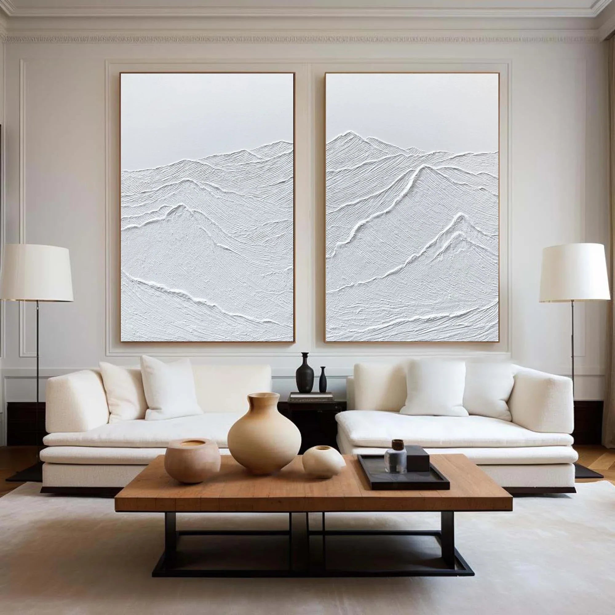 Tranquil Peaks Wall Art Set OF 2-Pure White Mountains Abstract Texture Wall Art for Interior Decoration - artextured