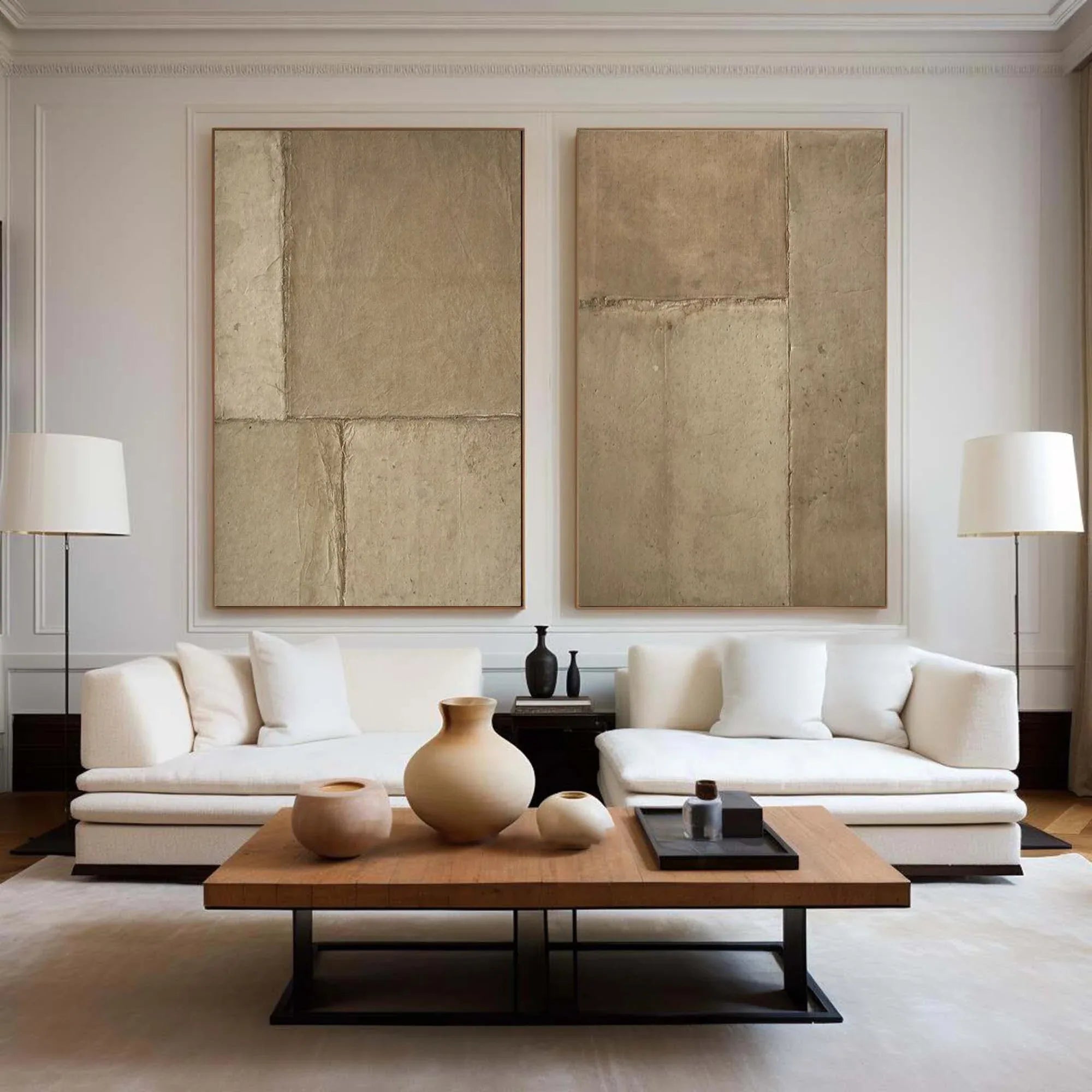 Rustic Harmony-Modern Hand Painted Geometric Light Brown Diptych Abstract Wall Art - artextured