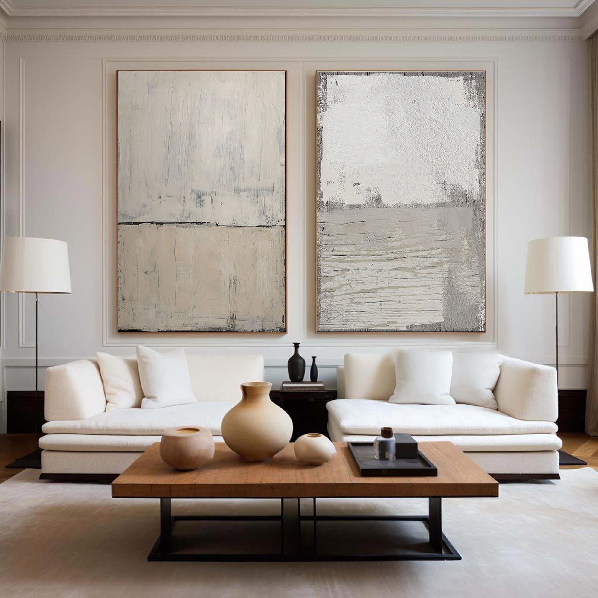 Minimalist Duo: Textured Abstract Canvas Set OF 2