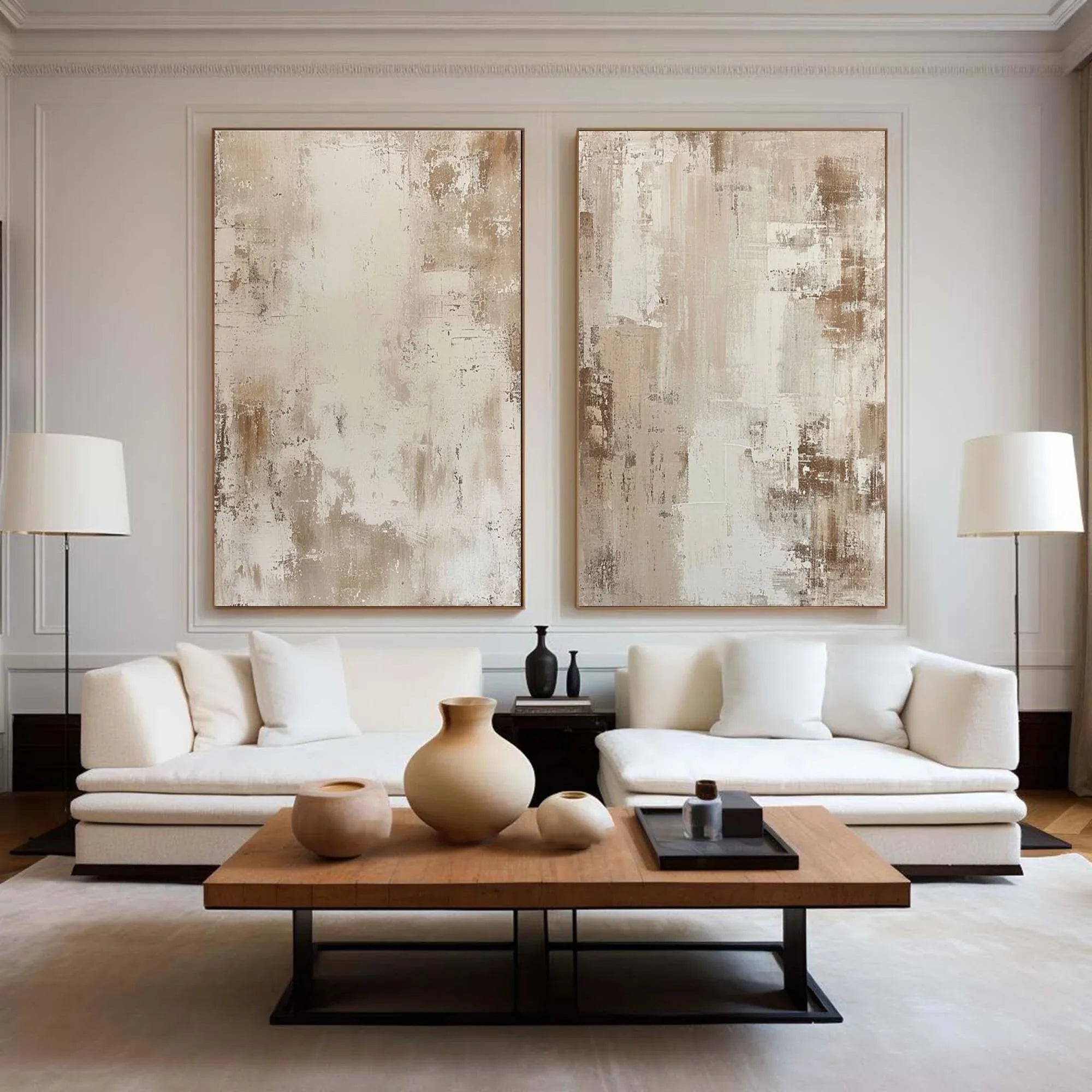 Earthly Elegance SET OF 2-Modern Interior Design Vertical Brown Abstract Textured Wall Art - artextured