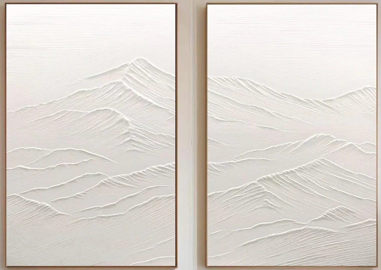 Ethereal Peaks Diptych SET OF 2-Wabi-Sabi Mountain Texture Wall Art - artextured