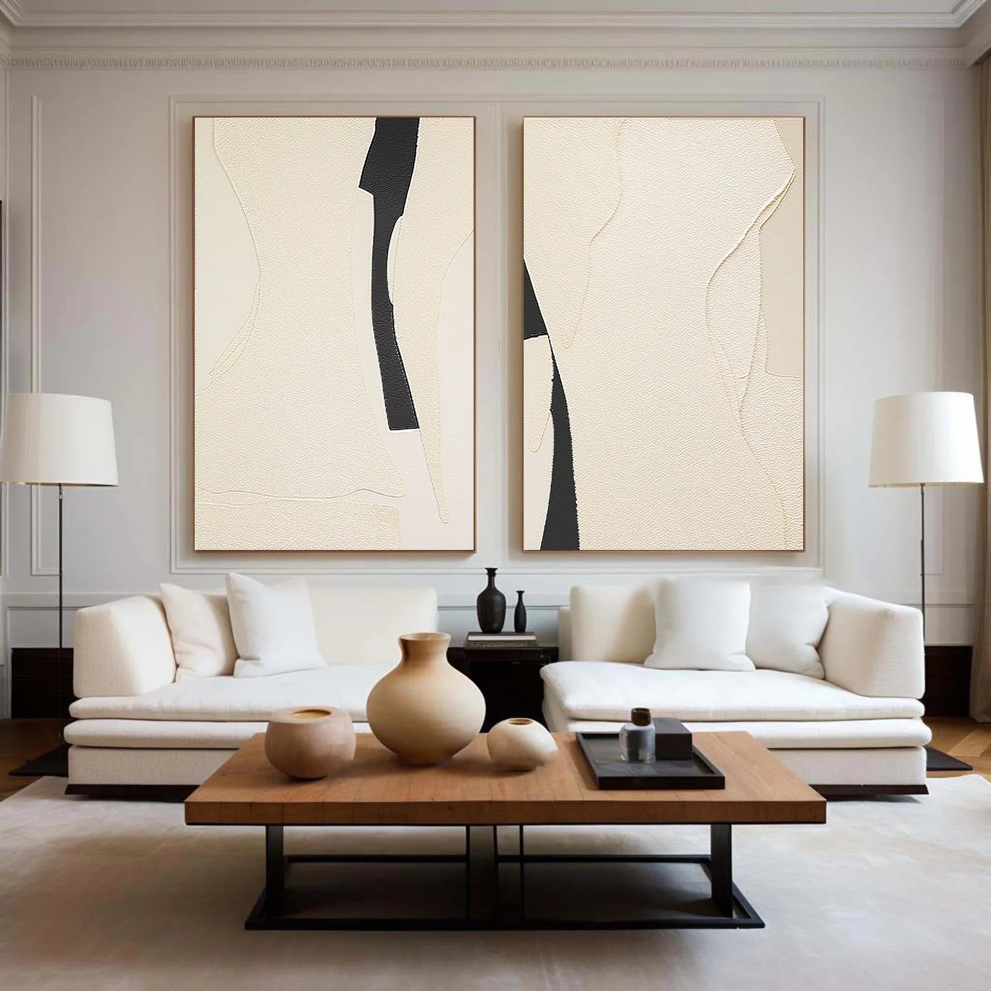 Modern Silhouettes SET OF 2-Minimalist Abstract Texture Symmetrical Wall Art - artextured