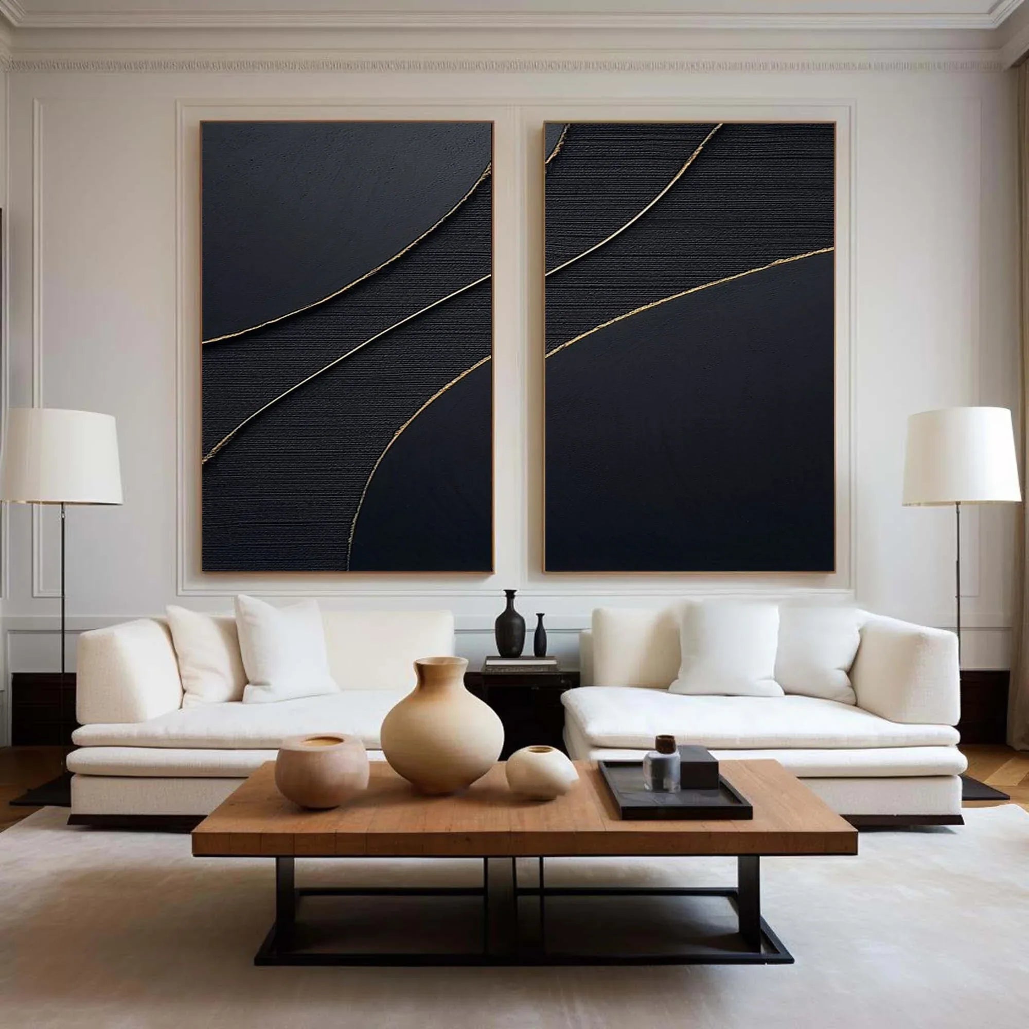 Midnight Elegance SET OF 2-Minimalist Abstract Geometric Texture Wall Art in Modern Interior Decoration - artextured