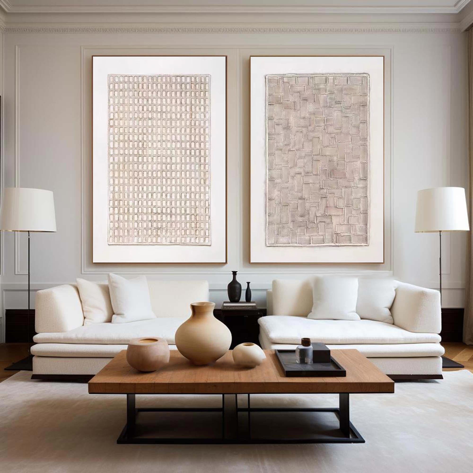 Textured Geometry: Minimalist Canvas Duo SET OF 2